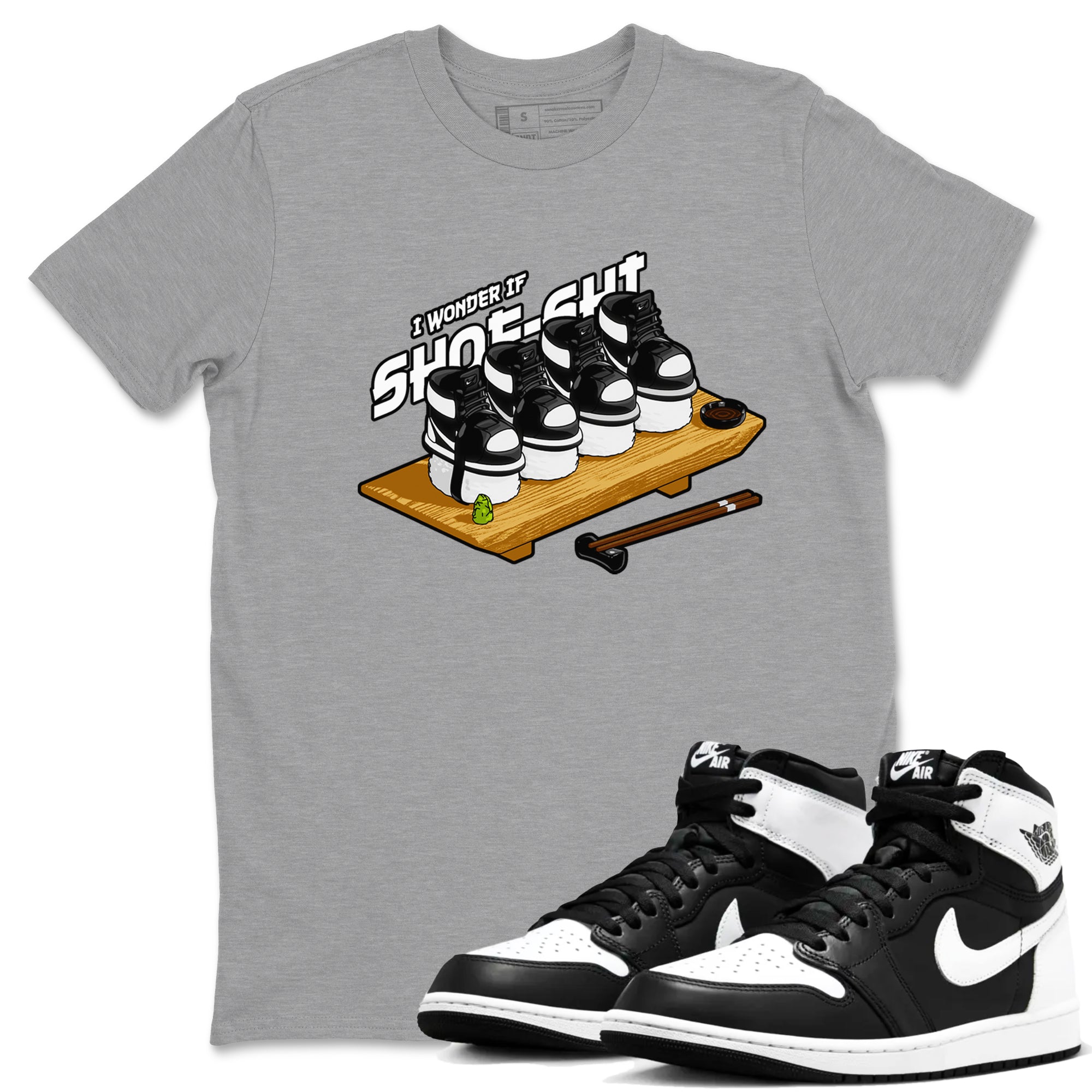 1s Black White shirt to match jordans Shoe-Shi sneaker tees Air Jordan 1 High OG Black White Drip Gear Zone unisex cotton Heather Grey 1 crew neck shirt