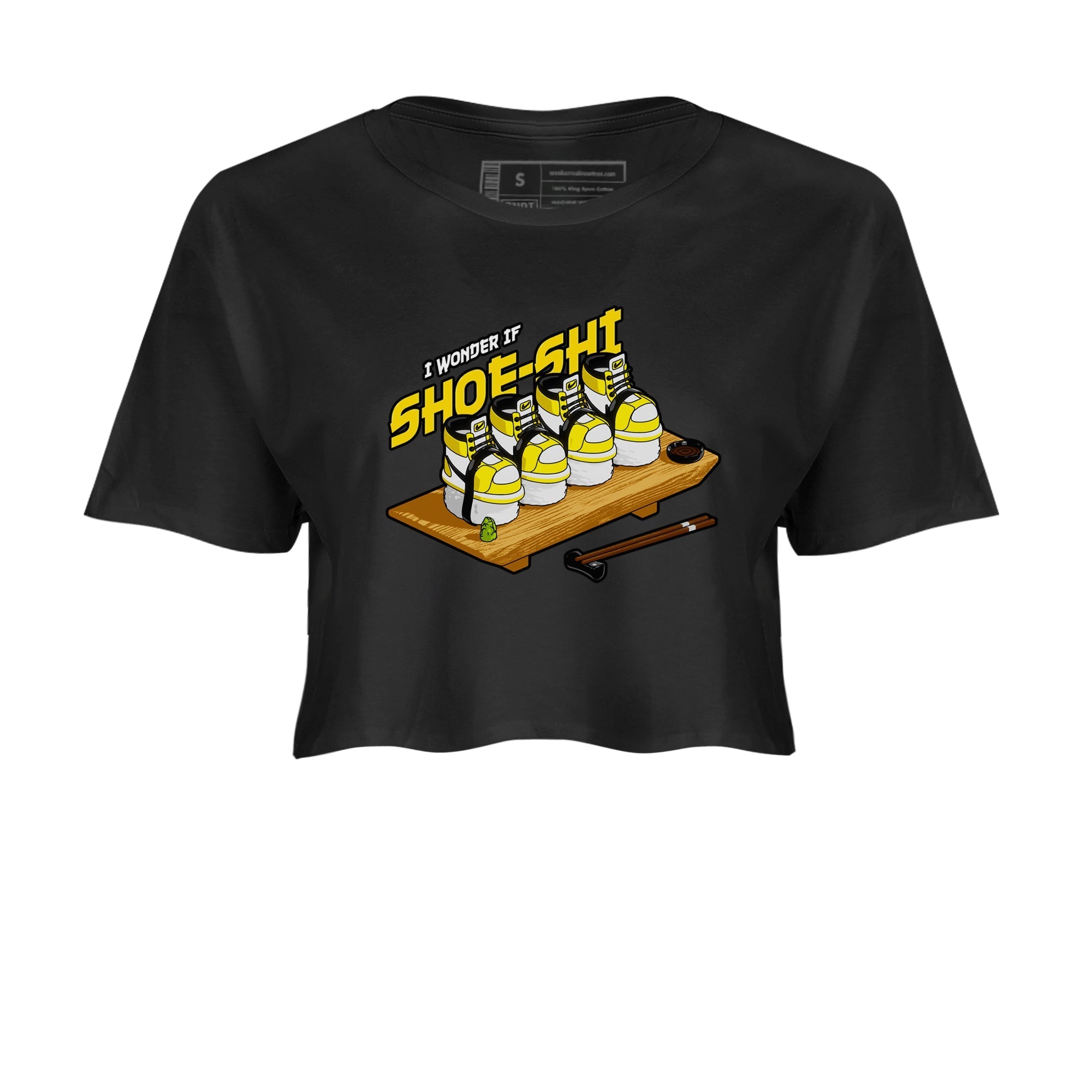 1s Yellow Ochre shirt to match jordans Shoe-Shi sneaker tees streetwear brand Air Jordan 1 Yellow Ochre Drip Gear Zone Brand Black 2 crop length shirt