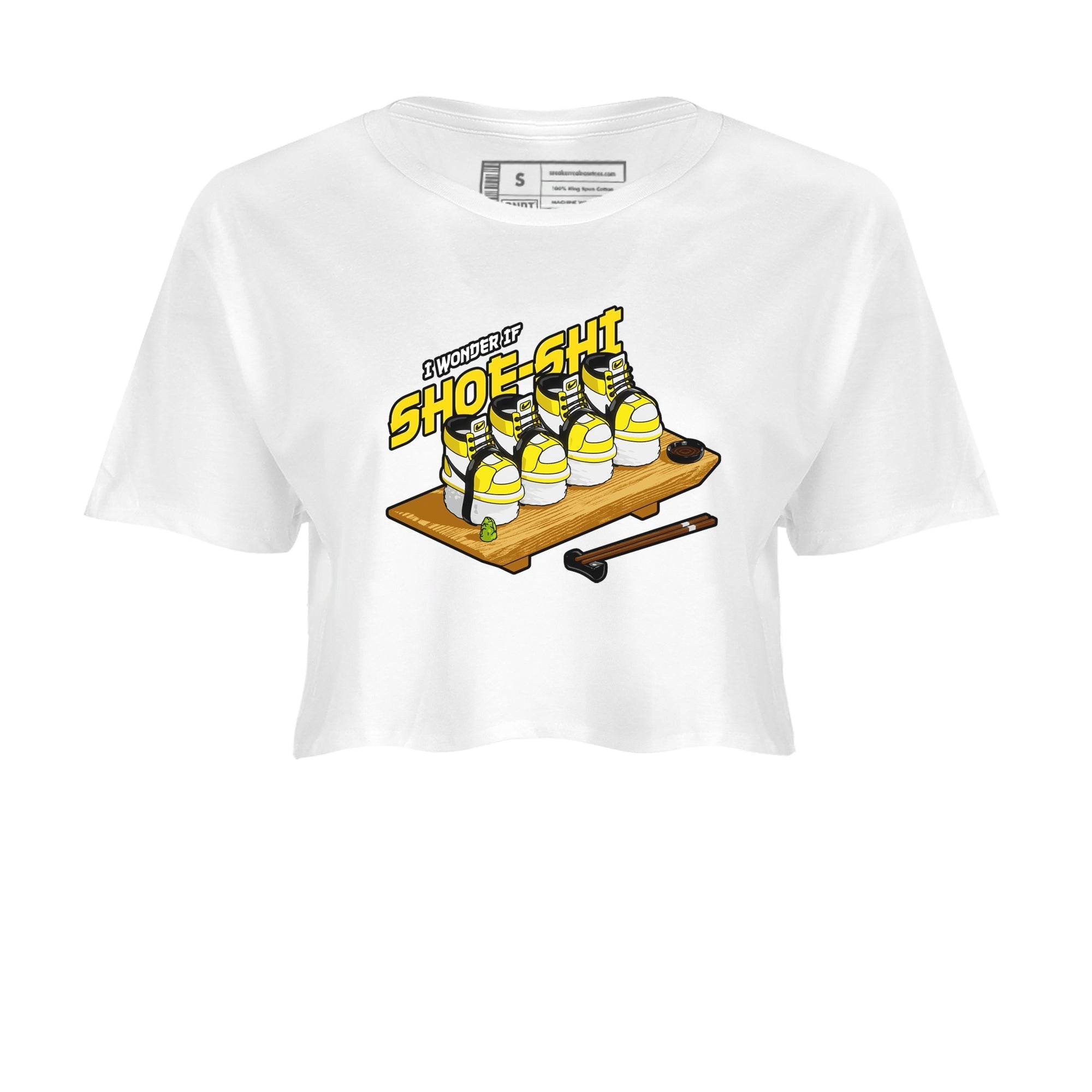 1s Yellow Ochre shirt to match jordans Shoe-Shi sneaker tees streetwear brand Air Jordan 1 Yellow Ochre Drip Gear Zone Brand White 2 crop length shirt
