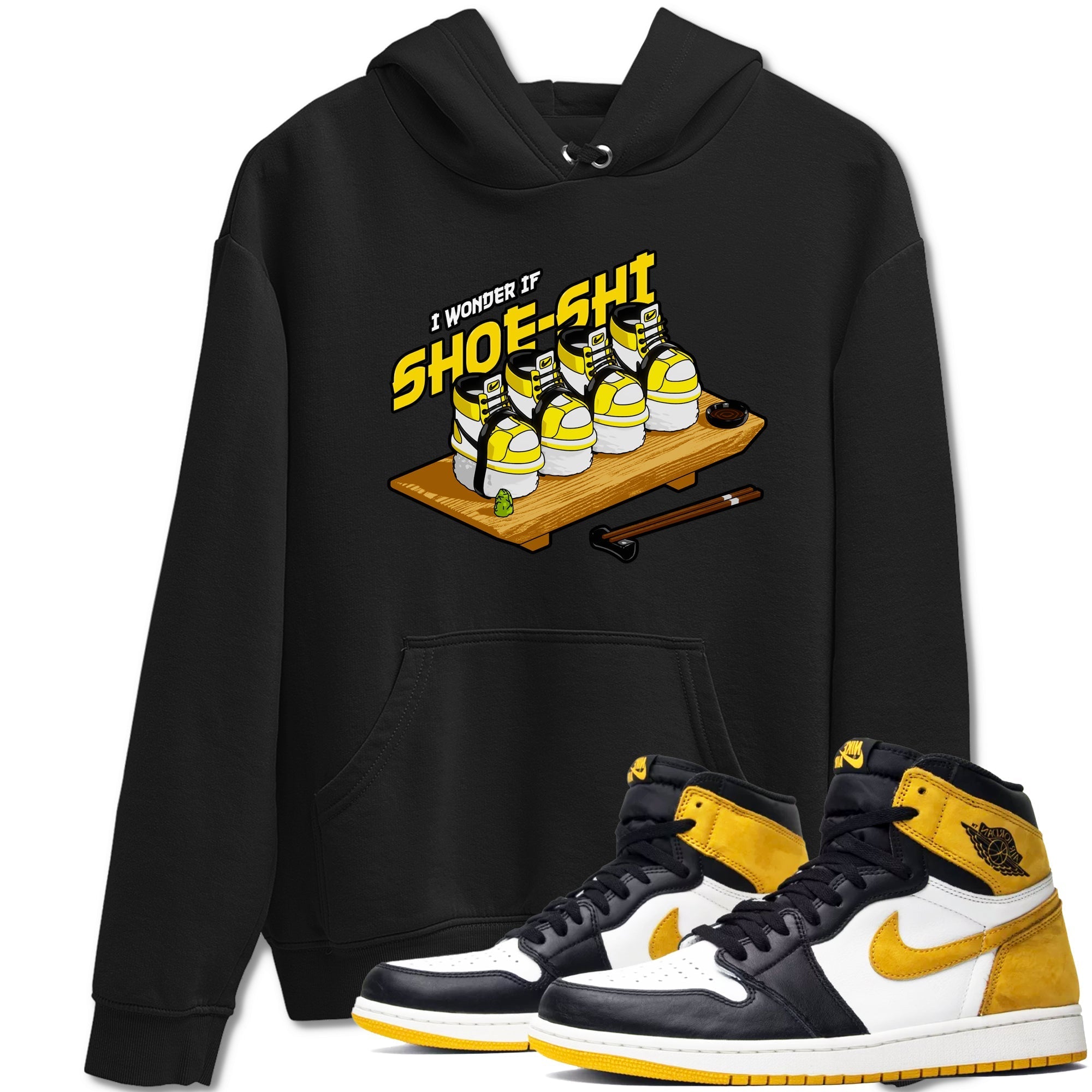 1s Yellow Ochre shirt to match jordans Shoe-Shi sneaker tees streetwear brand Air Jordan 1 Yellow Ochre Drip Gear Zone Brand unisex cotton Black 1 crew neck shirt