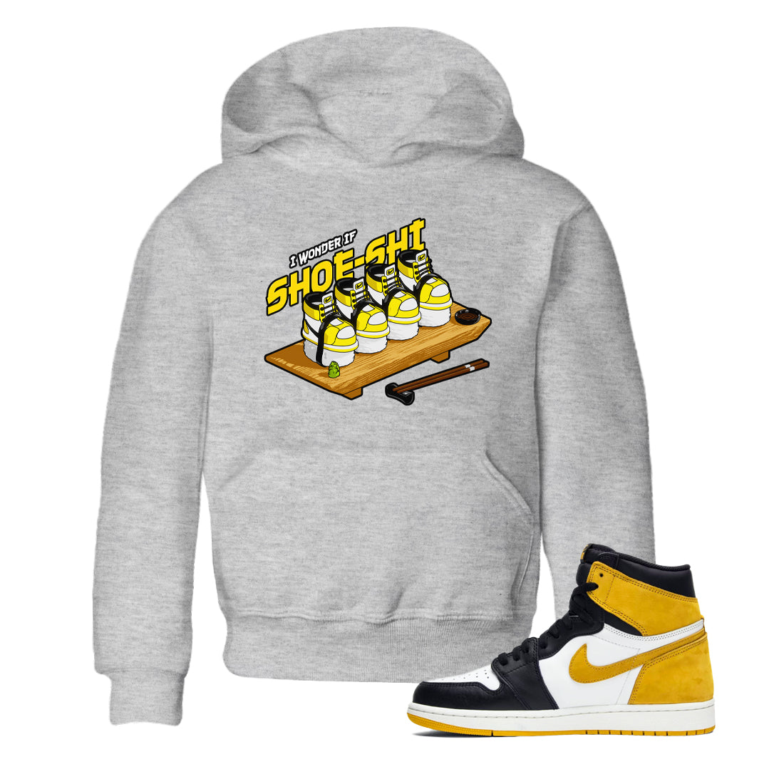 1s Yellow Ochre shirt to match jordans Shoe-Shi sneaker tees streetwear brand Air Jordan 1 Yellow Ochre Drip Gear Zone Brand baby toddler Heather Grey 1 cotton Shirt