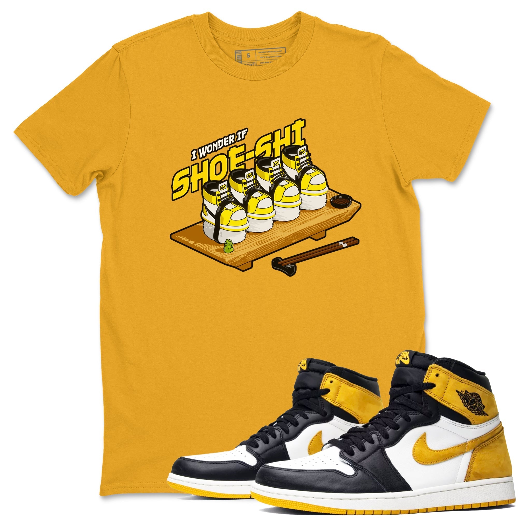 1s Yellow Ochre shirt to match jordans Shoe-Shi sneaker tees streetwear brand Air Jordan 1 Yellow Ochre Drip Gear Zone Brand unisex cotton Gold 1 crew neck shirt