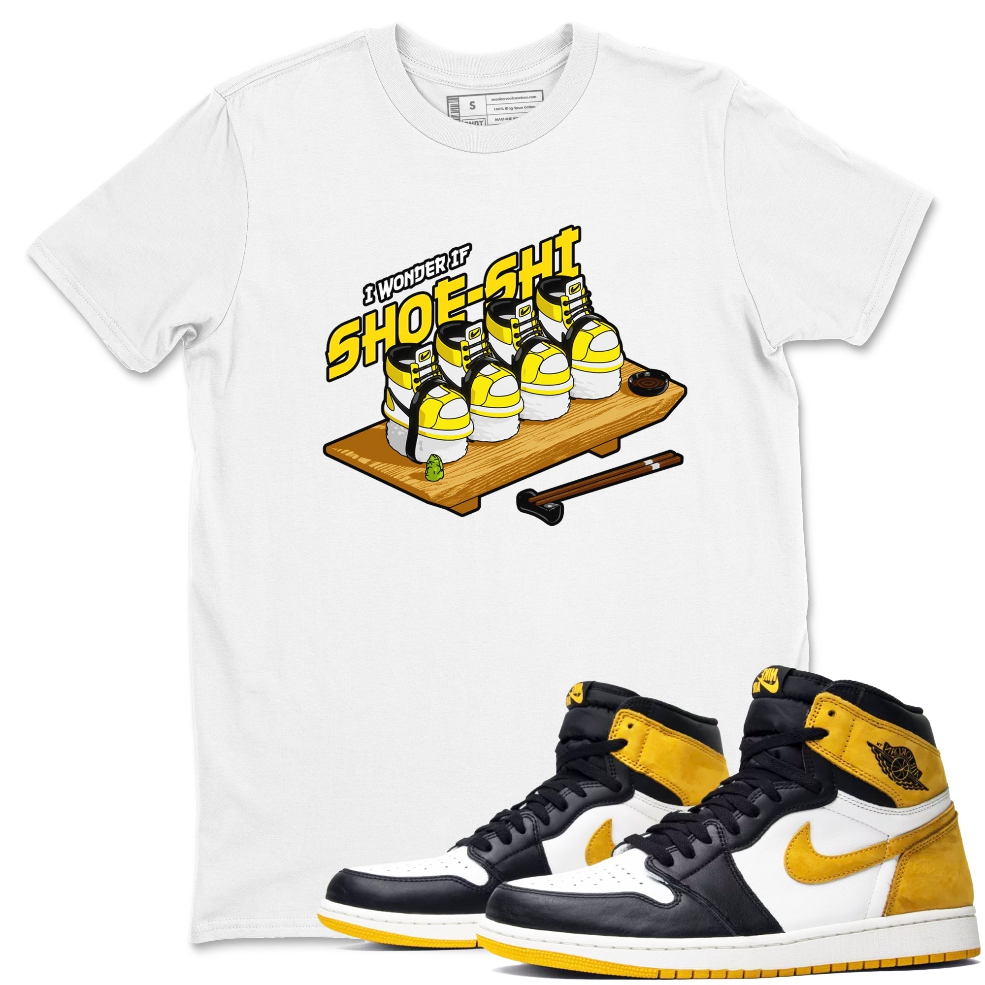 1s Yellow Ochre shirt to match jordans Shoe-Shi sneaker tees streetwear brand Air Jordan 1 Yellow Ochre Drip Gear Zone Brand unisex cotton White 1 crew neck shirt