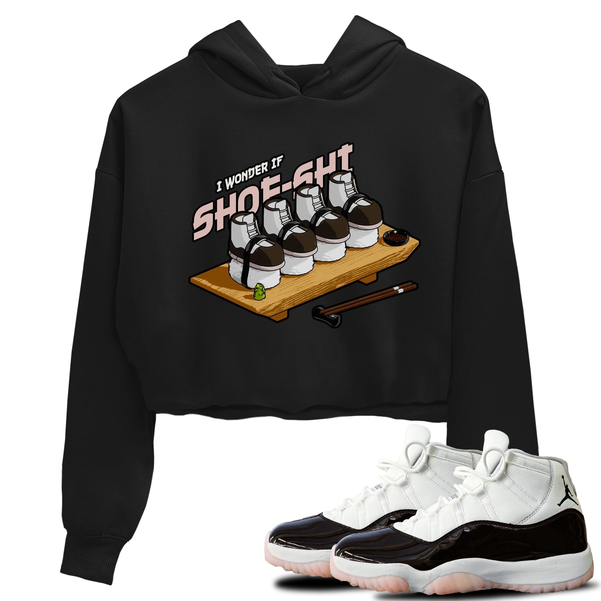 Air Jordan 11 Neapolitan shirt to match jordans Shoe-Shi sneaker matching t-shirts and clothing AJ11 Neapolitan Drip Gear Zone Black 1 Crop T-Shirt