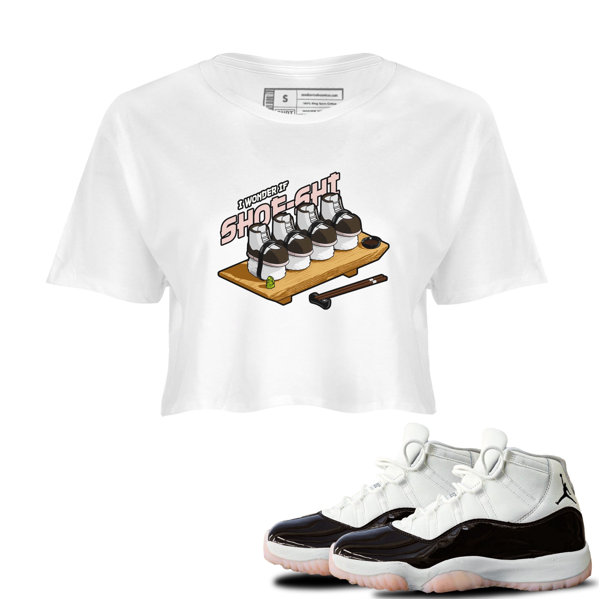 Air Jordan 11 Neapolitan shirt to match jordans Shoe-Shi sneaker matching t-shirts and clothing AJ11 Neapolitan Drip Gear Zone White 1 Crop T-Shirt