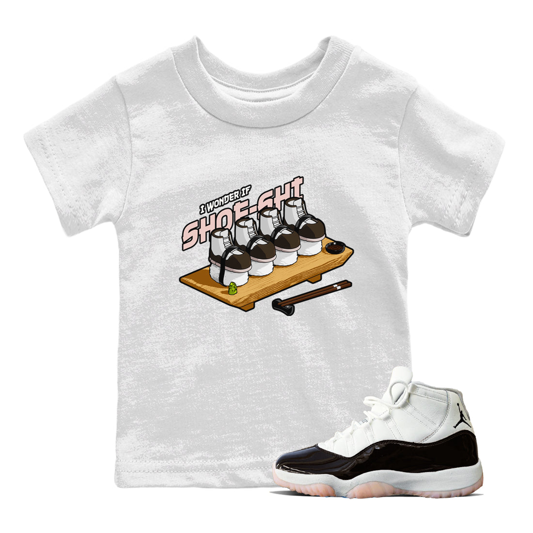 Air Jordan 11 Neapolitan shirt to match jordans Shoe-Shi sneaker matching t-shirts and clothing AJ11 Neapolitan Drip Gear Zone Youth Kids Toddler White 1 T-Shirt