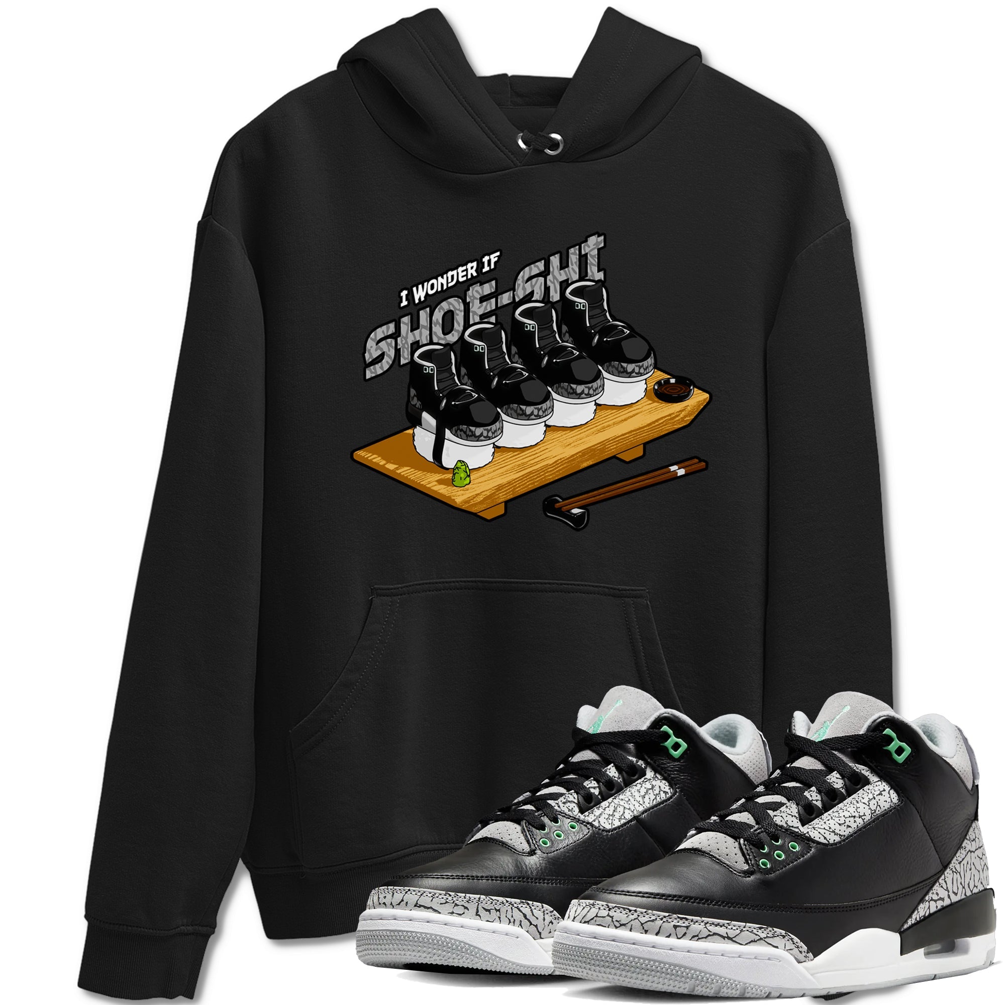 3s Green Glow shirt to match jordans Shoe-Shi sneaker tees Air Jordan 3 Green Glow Drip Gear Zone unisex cotton Black 1 crew neck shirt