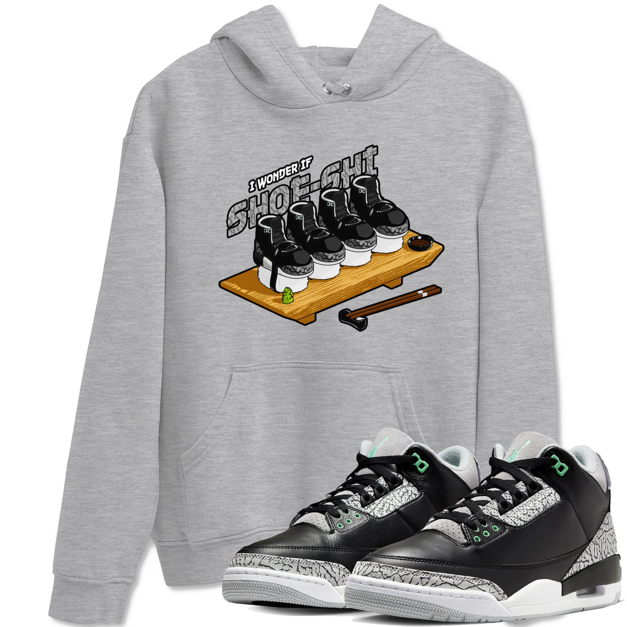 3s Green Glow shirt to match jordans Shoe-Shi sneaker tees Air Jordan 3 Green Glow Drip Gear Zone unisex cotton Heather Grey 1 crew neck shirt