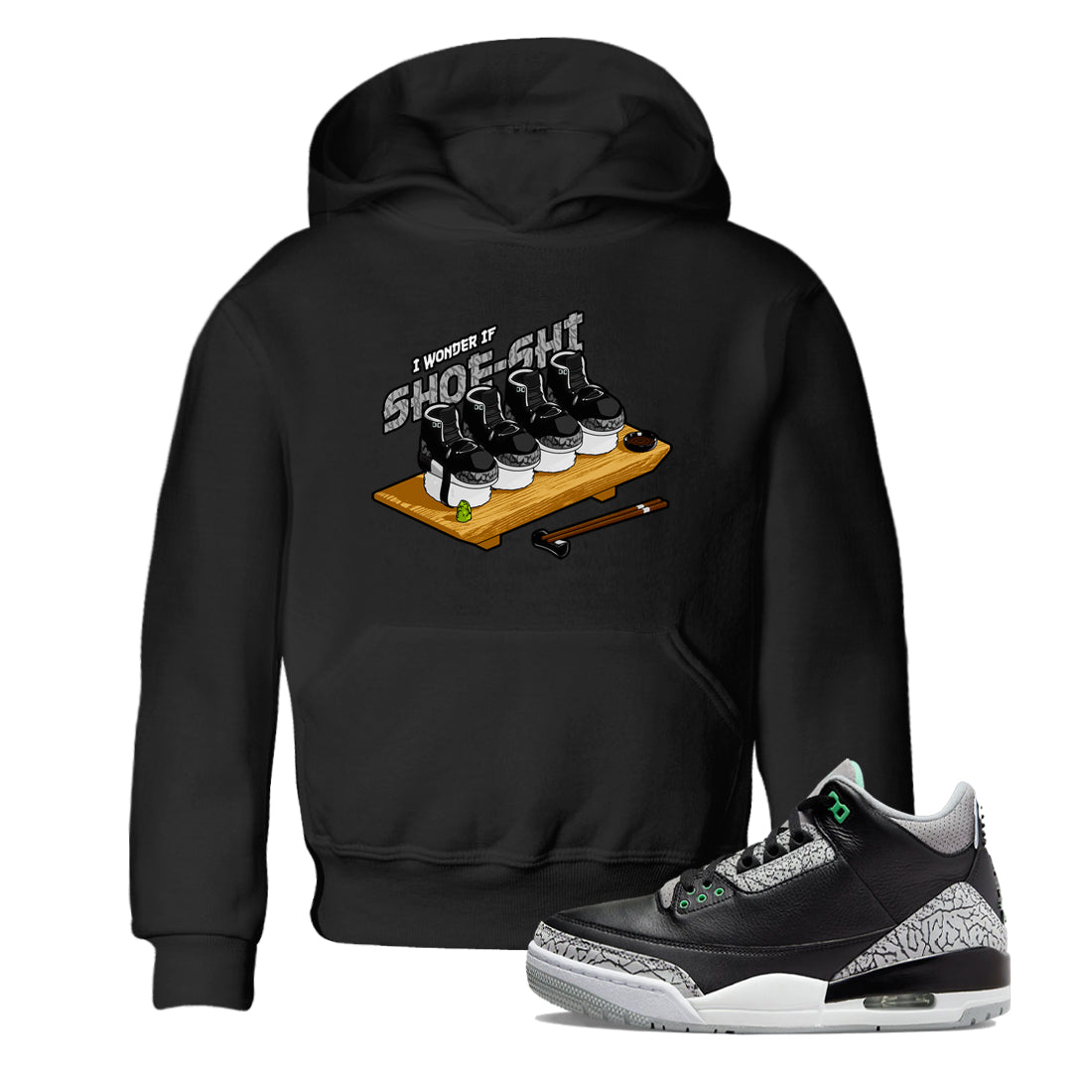 3s Green Glow shirt to match jordans Shoe-Shi sneaker tees Air Jordan 3 Green Glow Drip Gear Zone baby toddler Black 1 cotton Shirt