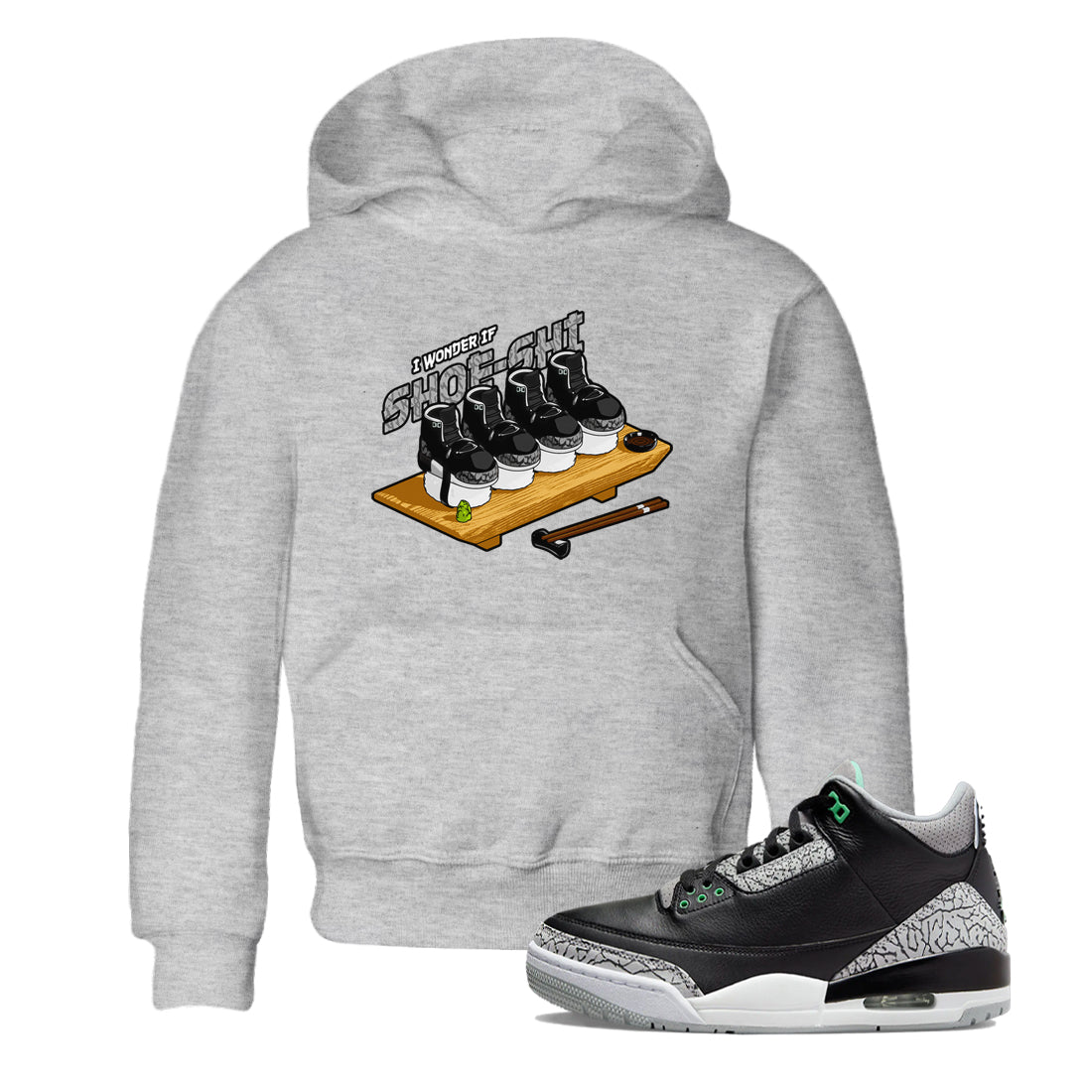 3s Green Glow shirt to match jordans Shoe-Shi sneaker tees Air Jordan 3 Green Glow Drip Gear Zone baby toddler Heather Grey 1 cotton Shirt