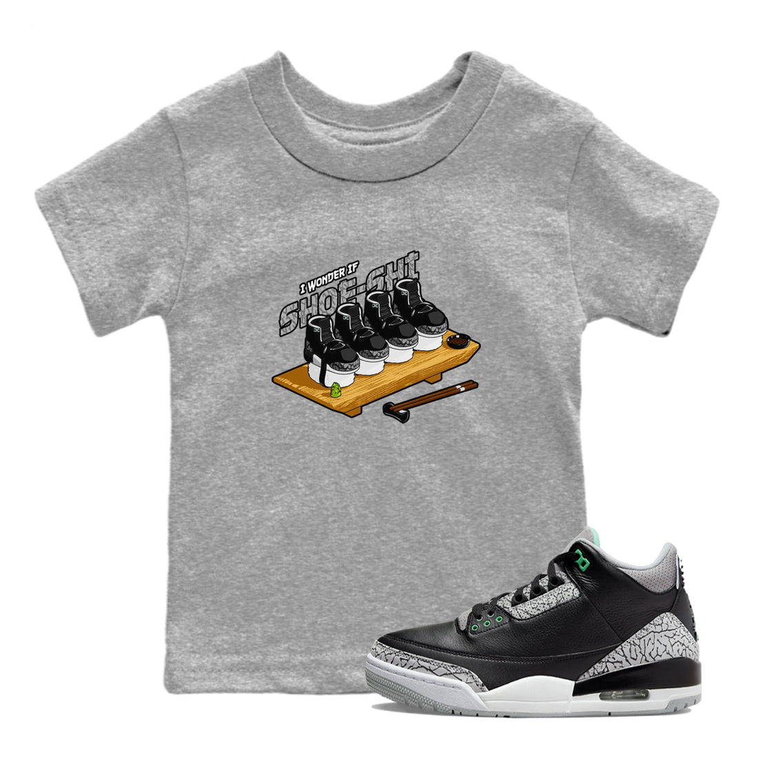 3s Green Glow shirt to match jordans Shoe-Shi sneaker tees Air Jordan 3 Green Glow Drip Gear Zone baby toddler Heather Grey 1 cotton Shirt