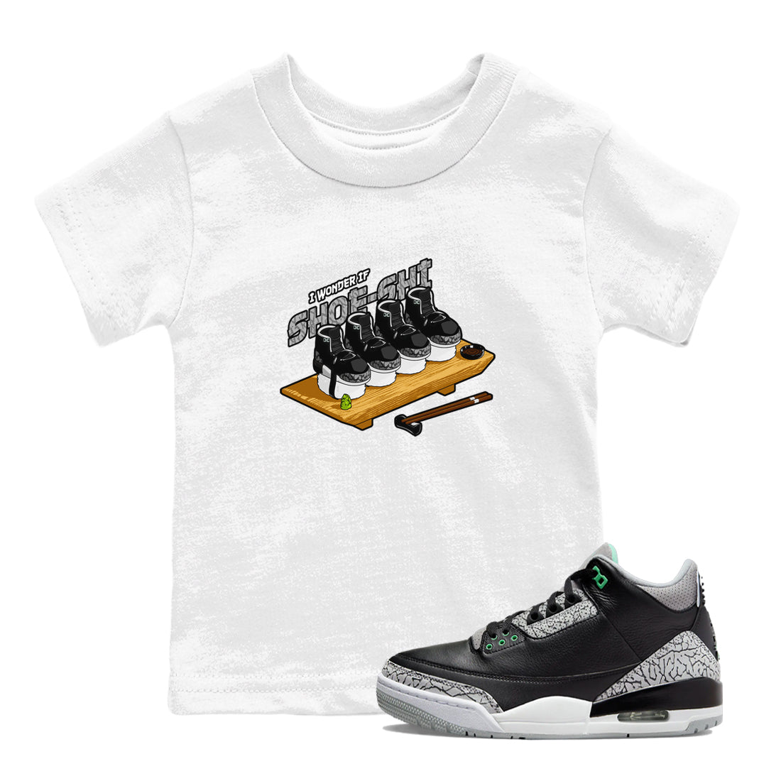 3s Green Glow shirt to match jordans Shoe-Shi sneaker tees Air Jordan 3 Green Glow Drip Gear Zone baby toddler White 1 cotton Shirt