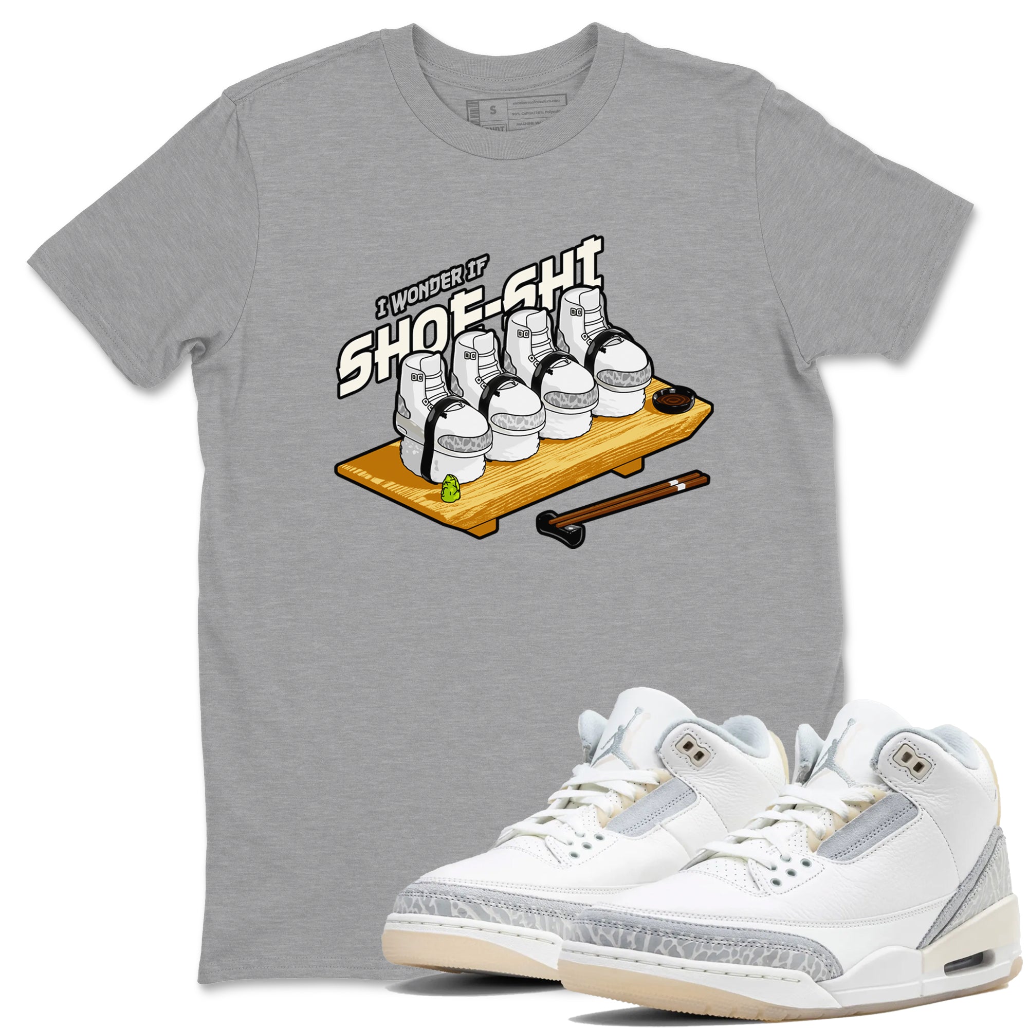 3s Ivory shirt to match jordans Shoe-Shi sneaker tees Air Jordan 3 Ivory Drip Gear Zone unisex cotton Heather Grey 1 crew neck shirt
