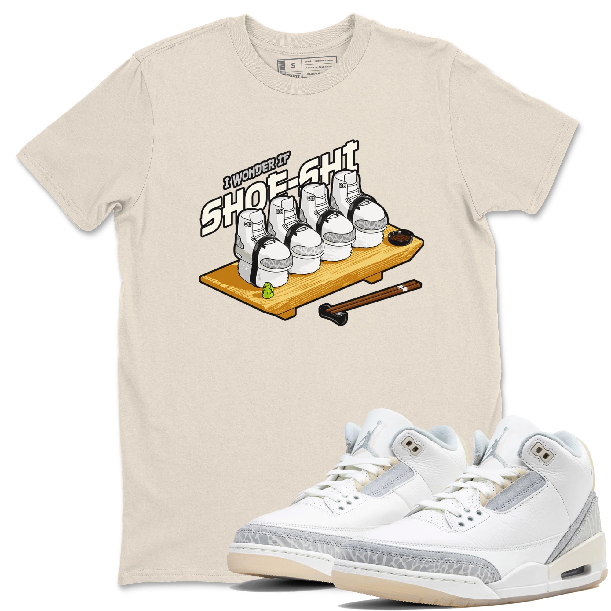 3s Ivory shirt to match jordans Shoe-Shi sneaker tees Air Jordan 3 Ivory Drip Gear Zone unisex cotton Natural 1 crew neck shirt