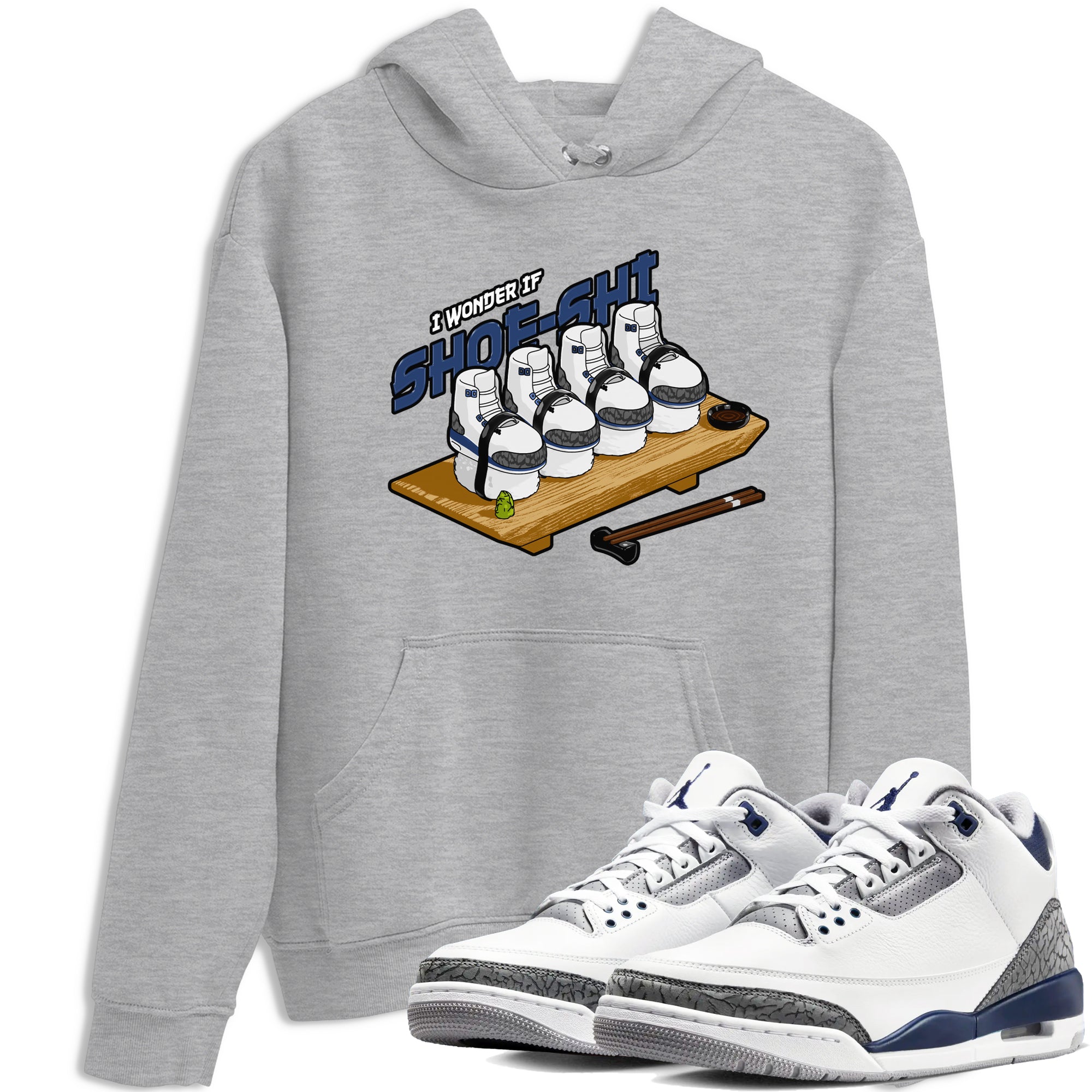 3s Midnight Navy shirt to match jordans Shoe-Shi sneaker match t-shirt AJ3 Midnight Navy Drip Gear Zone unisex cotton Heather Grey 1 Crew Neck T-Shirt
