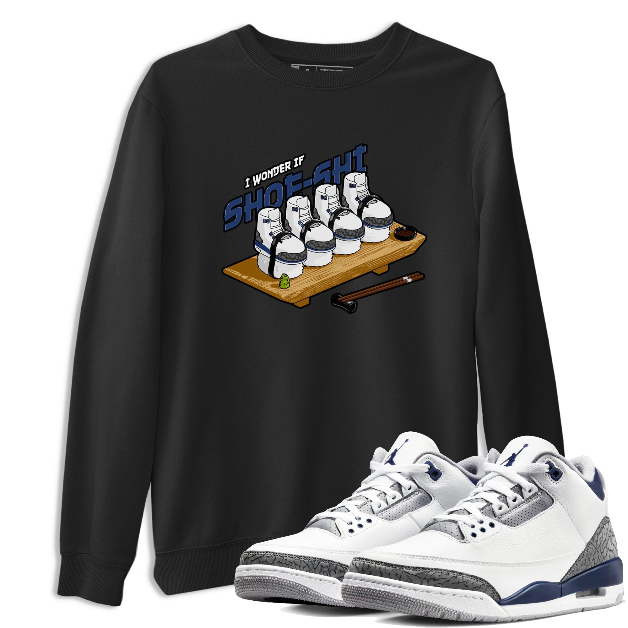 3s Midnight Navy shirt to match jordans Shoe-Shi sneaker match t-shirt AJ3 Midnight Navy Drip Gear Zone unisex cotton Black 1 Crew Neck T-Shirt