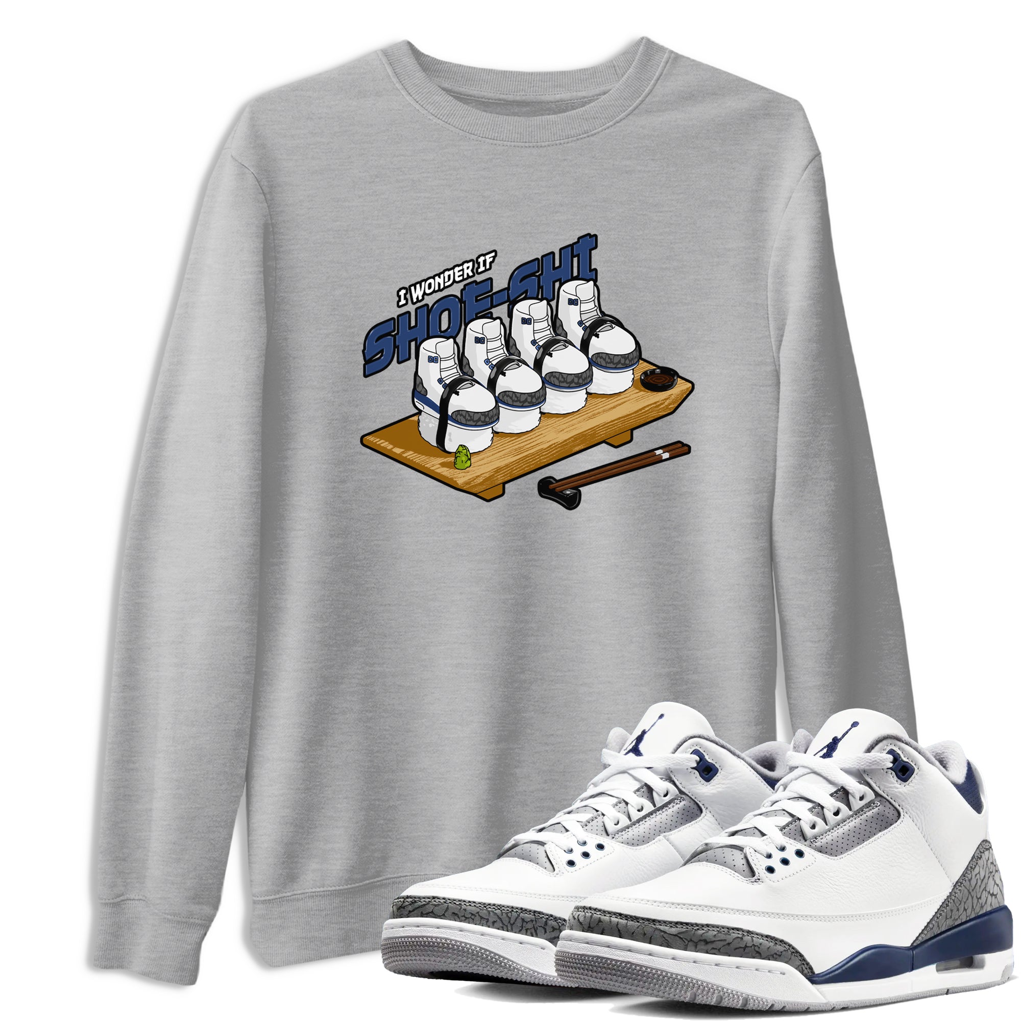 3s Midnight Navy shirt to match jordans Shoe-Shi sneaker match t-shirt AJ3 Midnight Navy Drip Gear Zone unisex cotton Heather Grey 1 Crew Neck T-Shirt