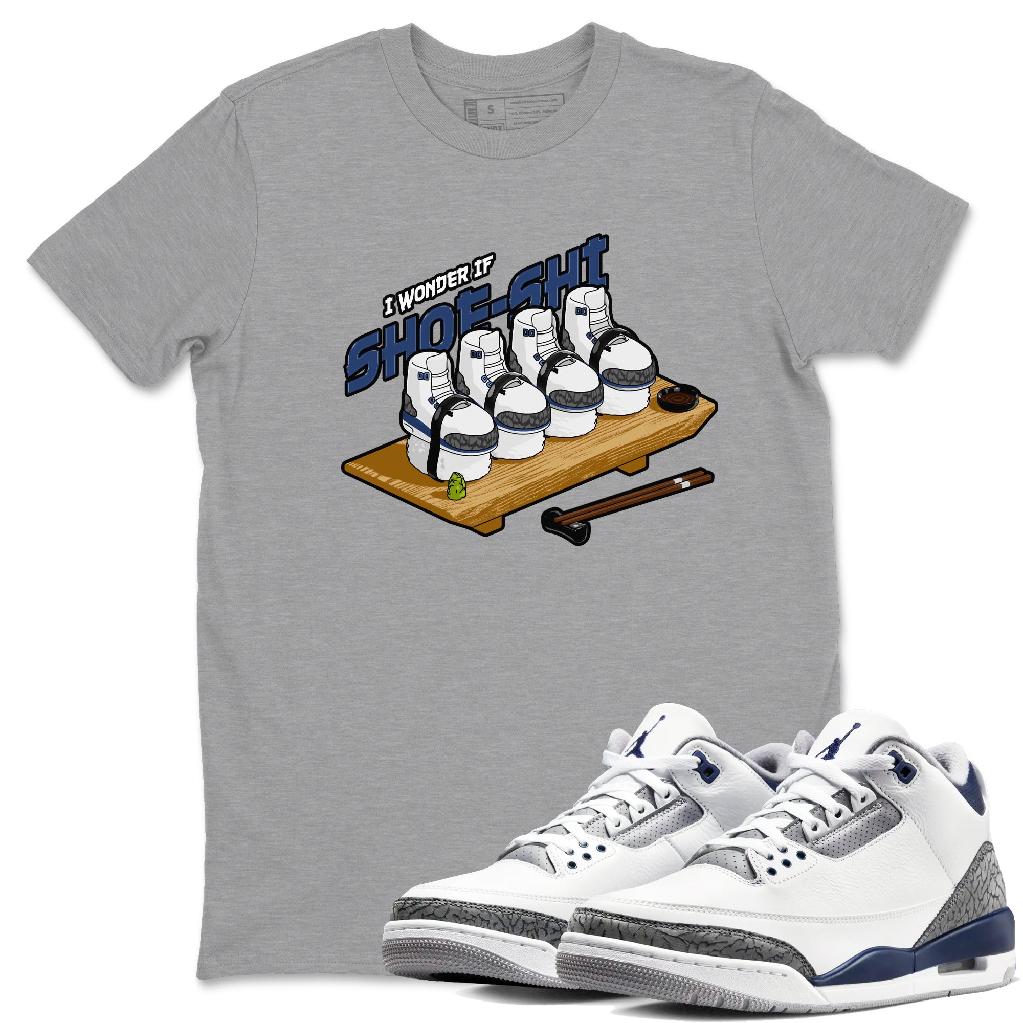 3s Midnight Navy shirt to match jordans Shoe-Shi sneaker match t-shirt AJ3 Midnight Navy Drip Gear Zone unisex cotton Heather Grey 1 Crew Neck T-Shirt