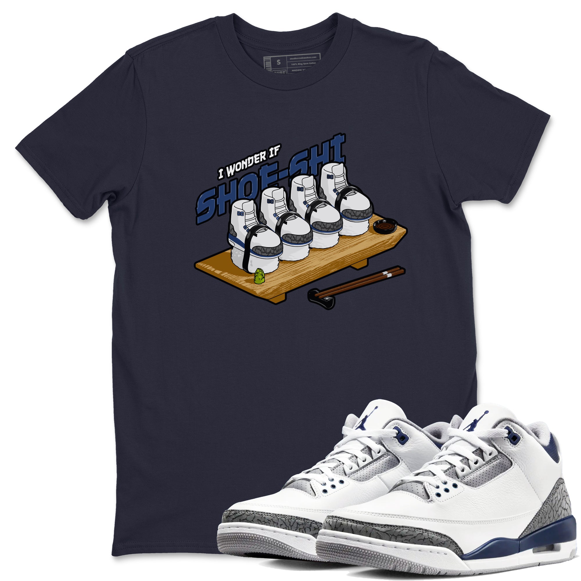 3s Midnight Navy shirt to match jordans Shoe-Shi sneaker match t-shirt AJ3 Midnight Navy Drip Gear Zone unisex cotton Navy 1 Crew Neck T-Shirt