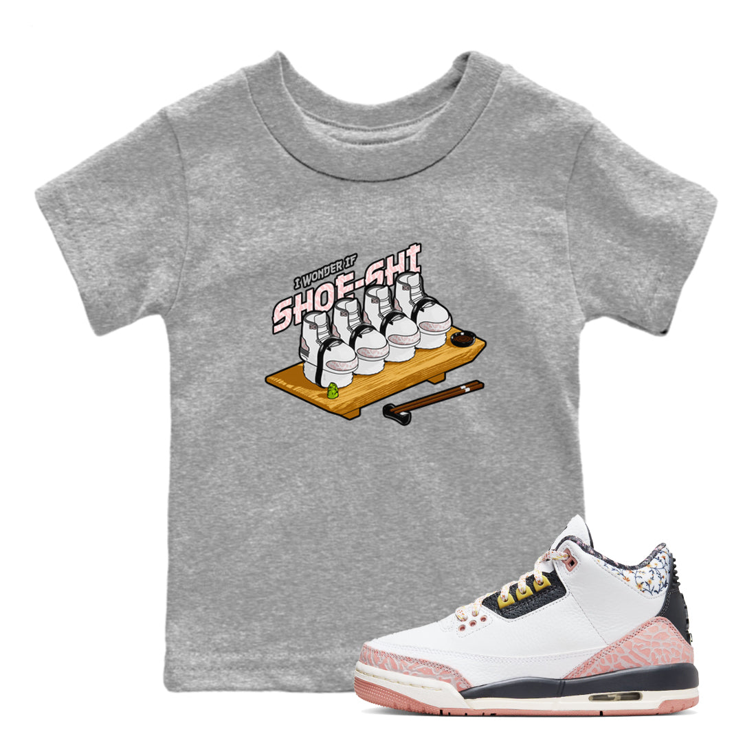 Air Jordan 3 GS Vintage Floral shirt to match jordans Shoe-Shi sneaker tees Air Jordan 3 Vintage Floral Drip Gear Zone baby toddler Heather Grey 1 cotton Shirt
