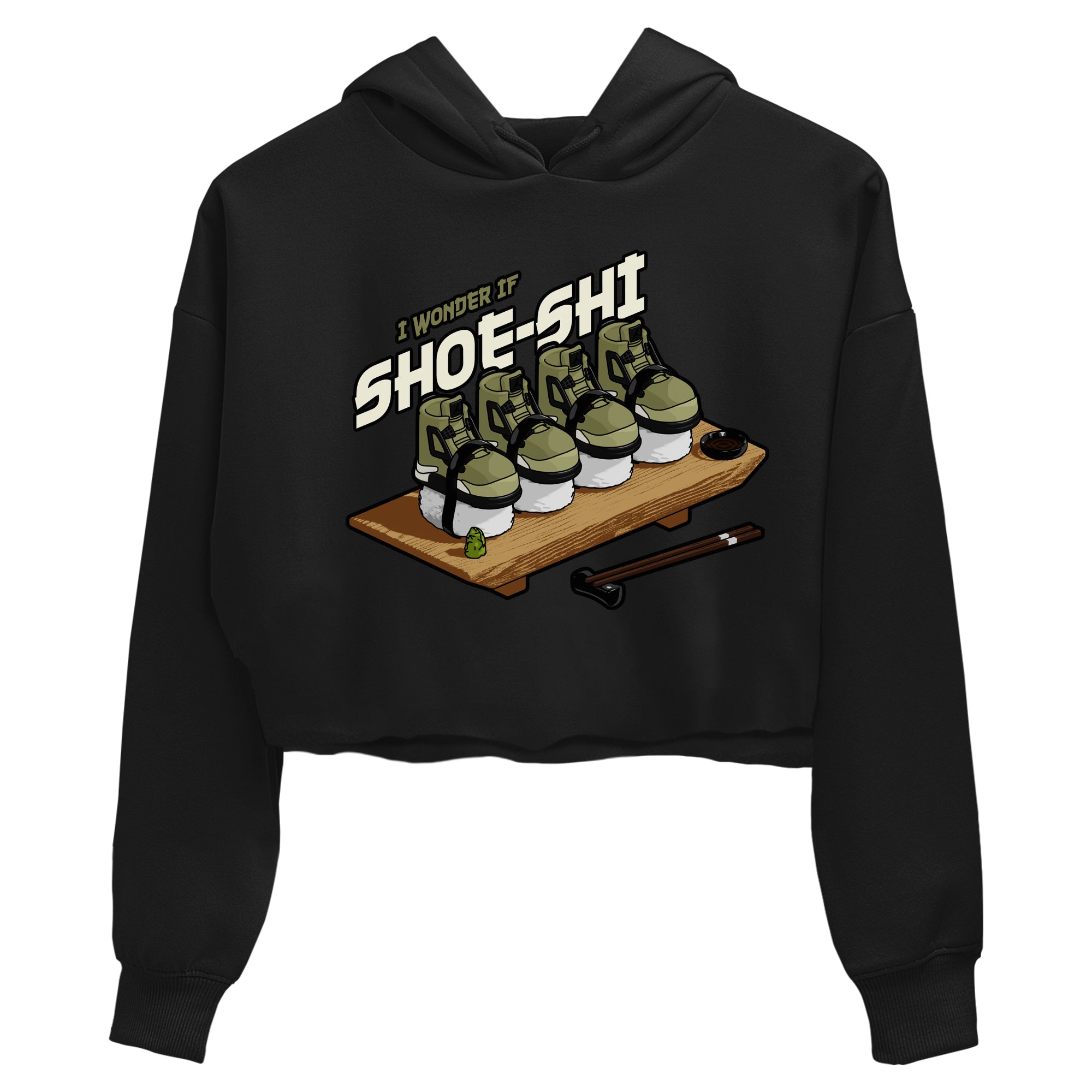 Air Jordan 4 Medium Olive shirt to match jordans streetwear brand Shoe-Shi sneaker tees AJ4 Medium Olive Drip Gear Zone Black 2 Crop T-Shirt