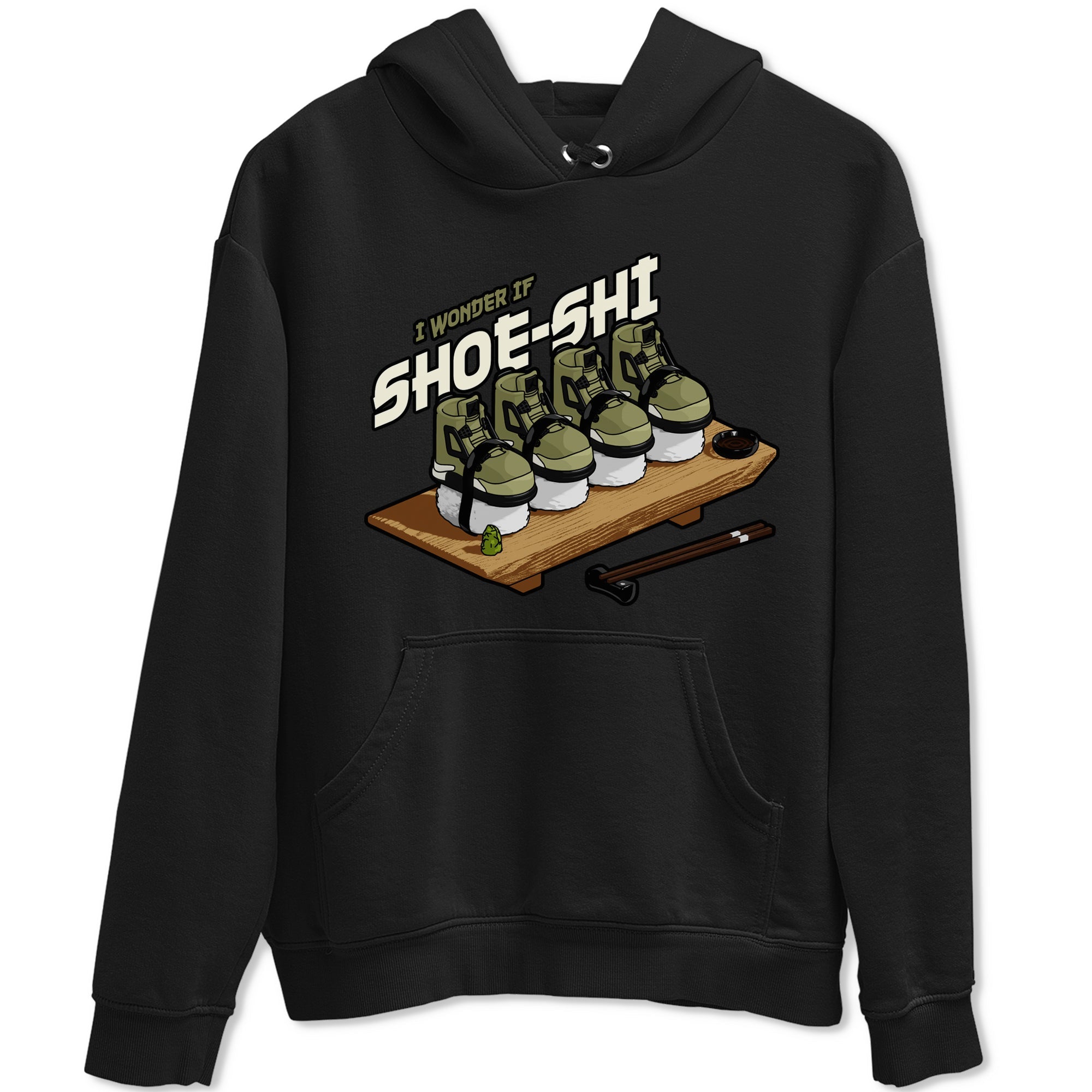 Air Jordan 4 Medium Olive shirt to match jordans streetwear brand Shoe-Shi sneaker tees AJ4 Medium Olive Drip Gear Zone Unisex Black 2 T-Shirt