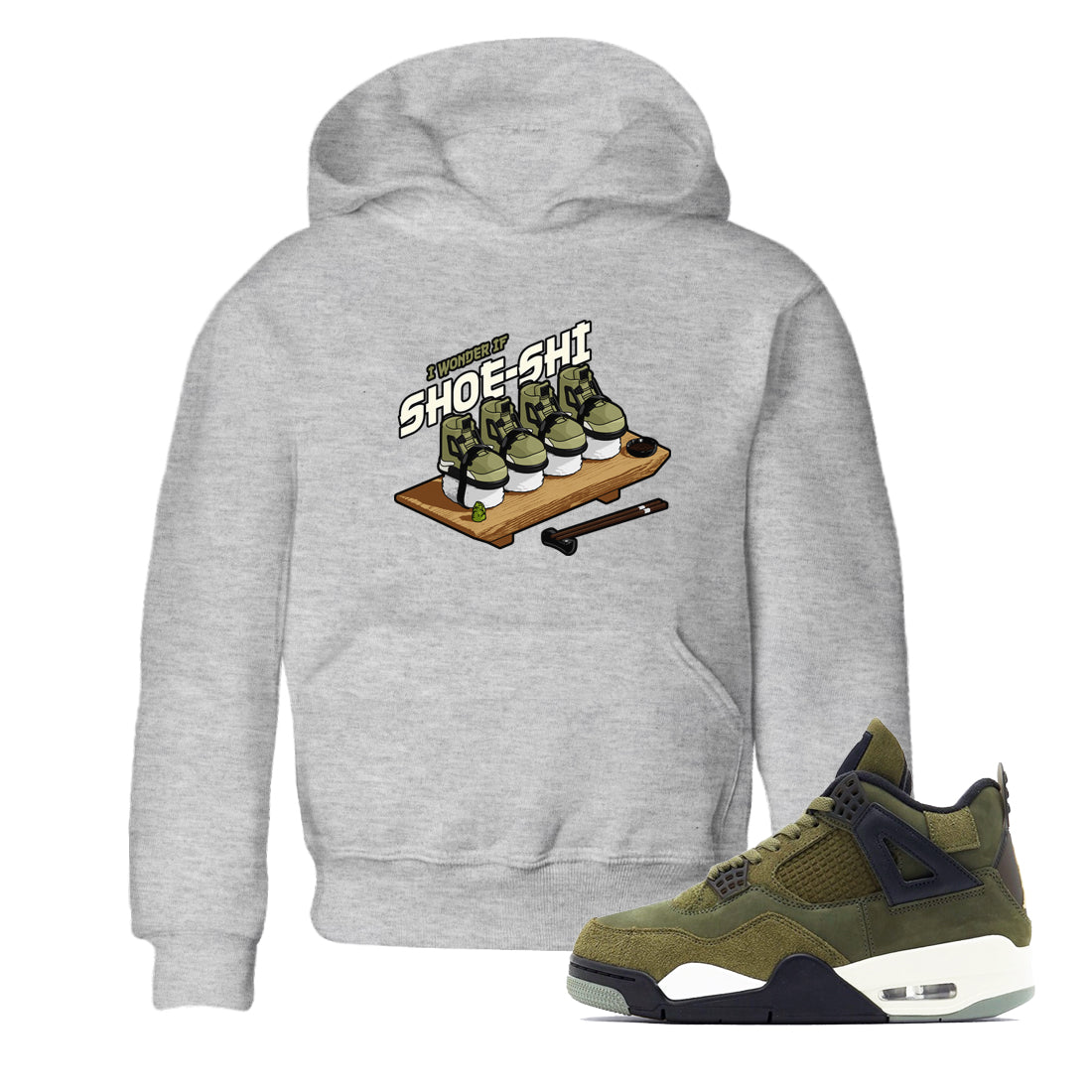 Air Jordan 4 Medium Olive shirt to match jordans streetwear brand Shoe-Shi sneaker tees AJ4 Medium Olive Drip Gear Zone Baby Toddler Heather Grey 1 T-Shirt
