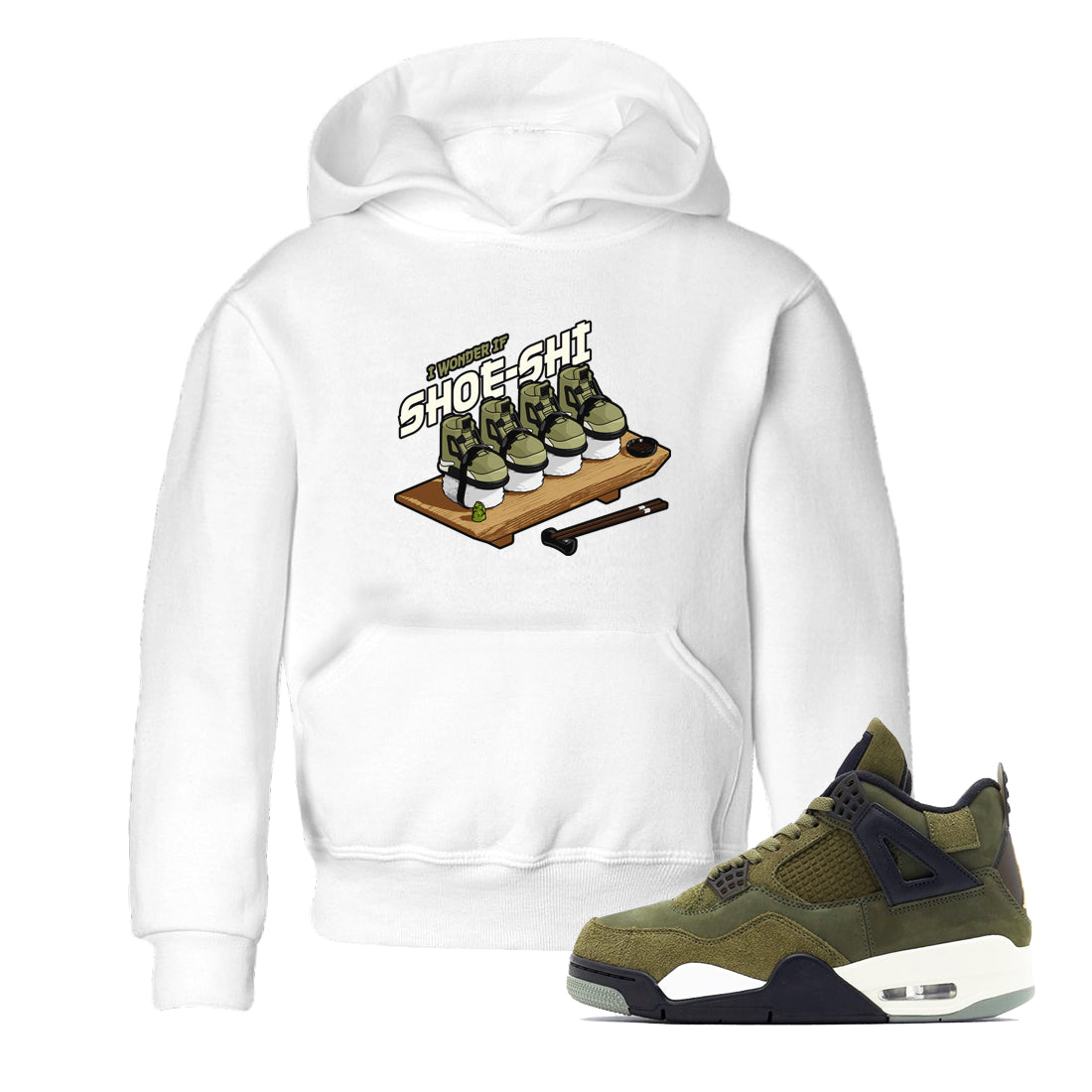 Air Jordan 4 Medium Olive shirt to match jordans streetwear brand Shoe-Shi sneaker tees AJ4 Medium Olive Drip Gear Zone Baby Toddler White 1 T-Shirt