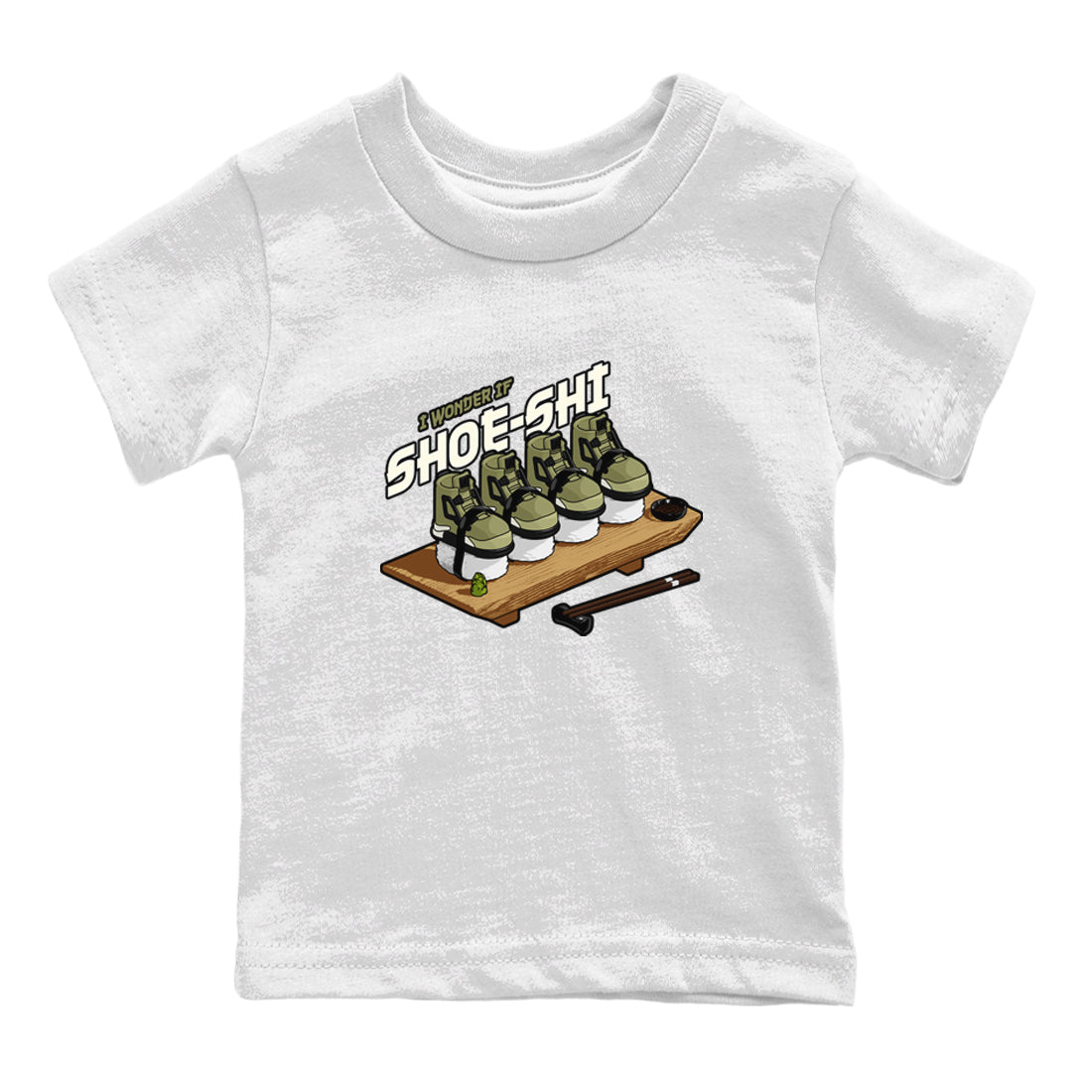 Air Jordan 4 Medium Olive shirt to match jordans streetwear brand Shoe-Shi sneaker tees AJ4 Medium Olive Drip Gear Zone Baby Toddler White 2 T-Shirt