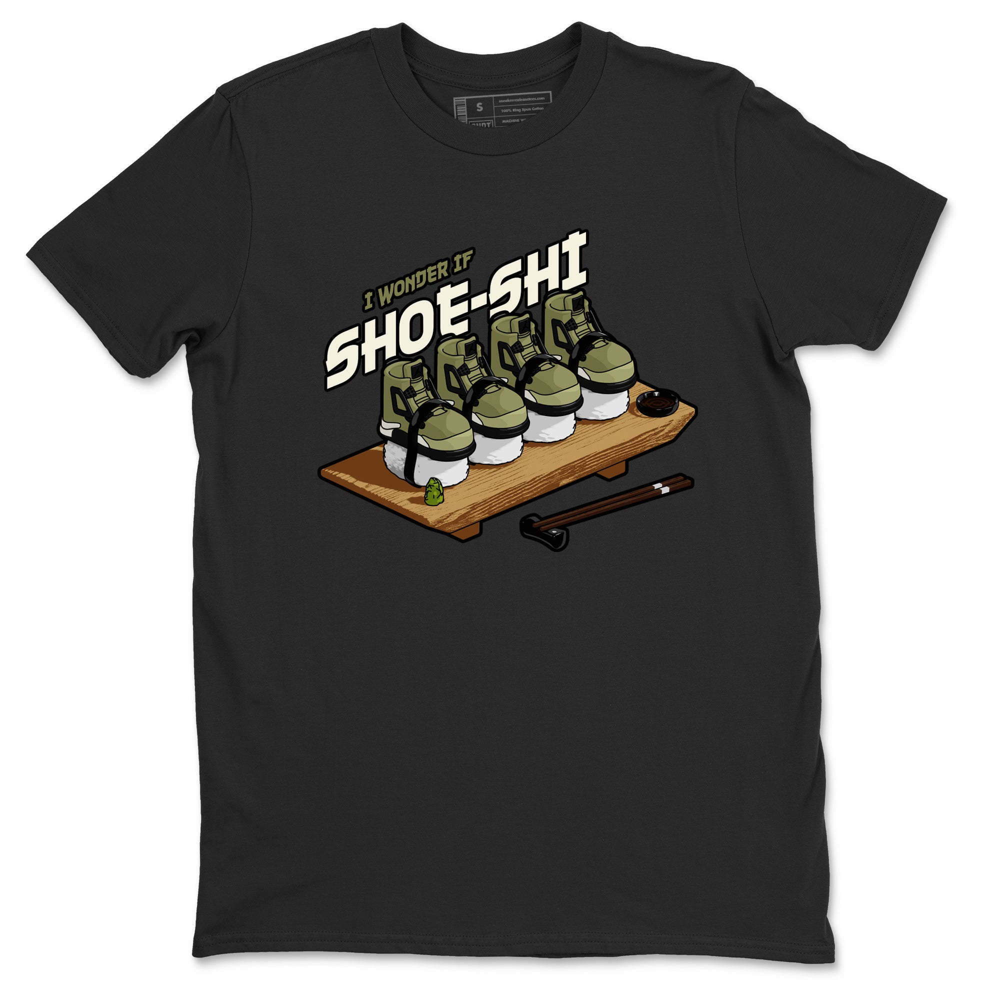 Air Jordan 4 Medium Olive shirt to match jordans streetwear brand Shoe-Shi sneaker tees AJ4 Medium Olive Drip Gear Zone Unisex Black 2 T-Shirt