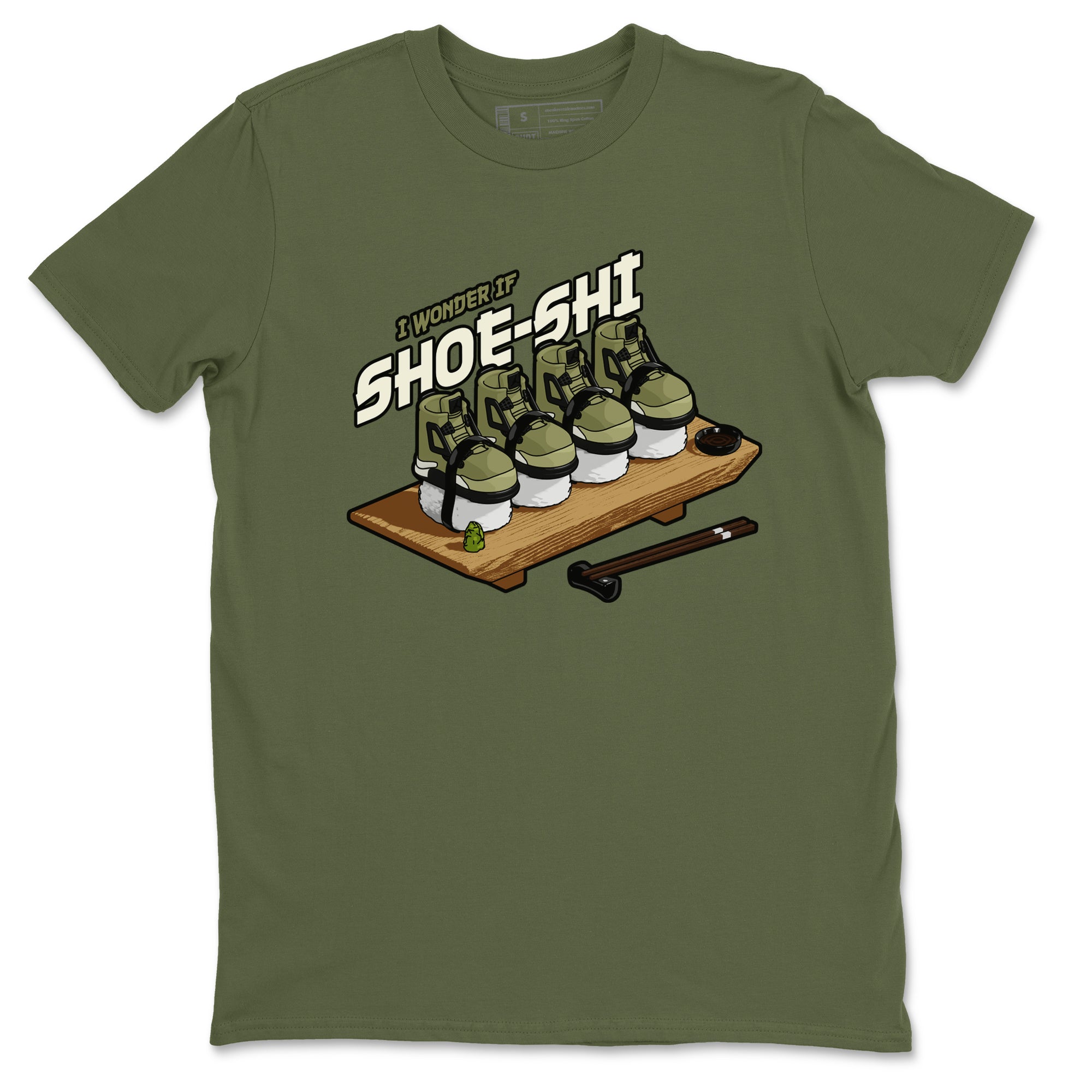 Air Jordan 4 Medium Olive shirt to match jordans streetwear brand Shoe-Shi sneaker tees AJ4 Medium Olive Drip Gear Zone Unisex Military Green 2 T-Shirt