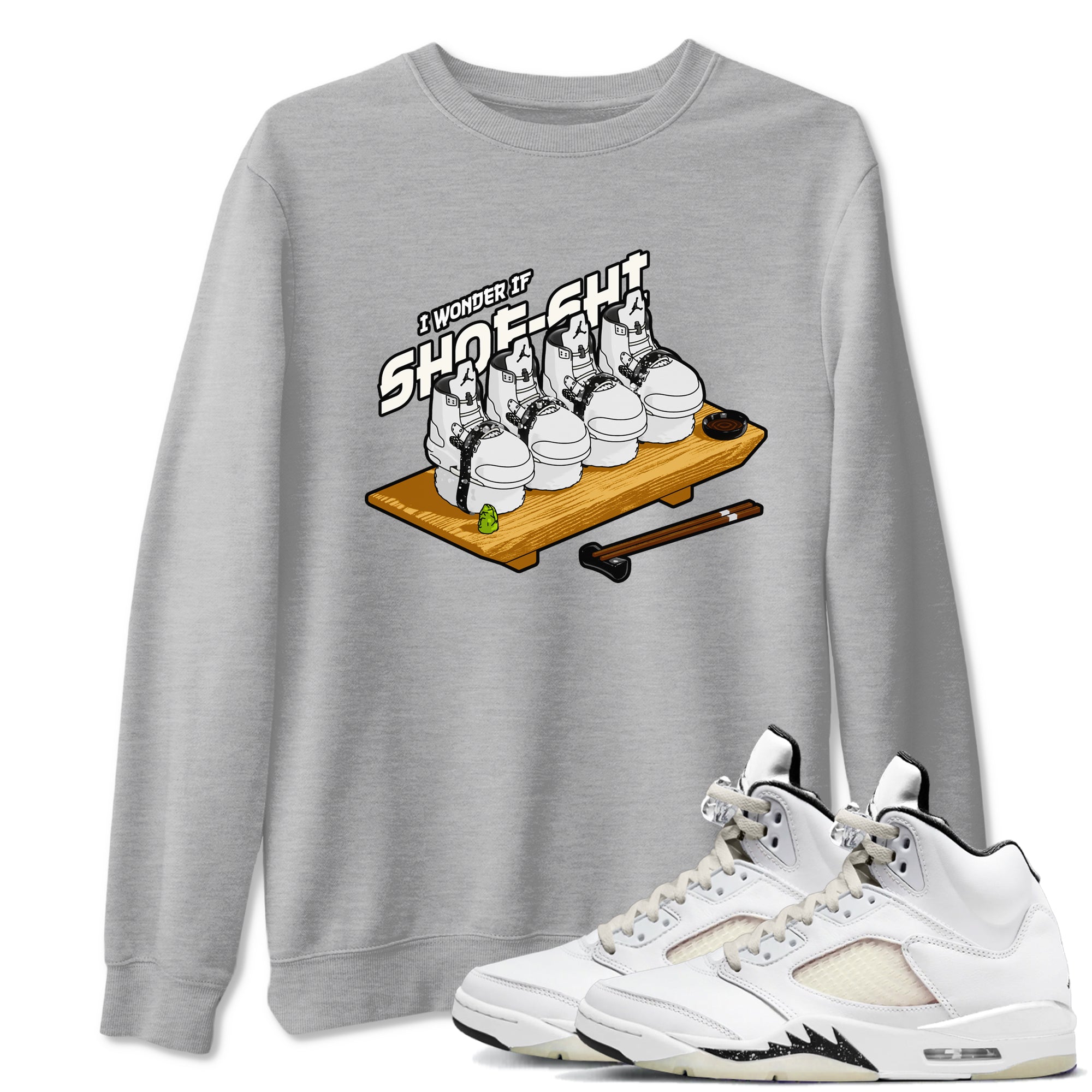 5s Sail shirt to match jordans Shoe-Shi sneaker tees Air Jordan 5 Sail Drip Gear Zone unisex cotton Heather Grey 1 crew neck shirt