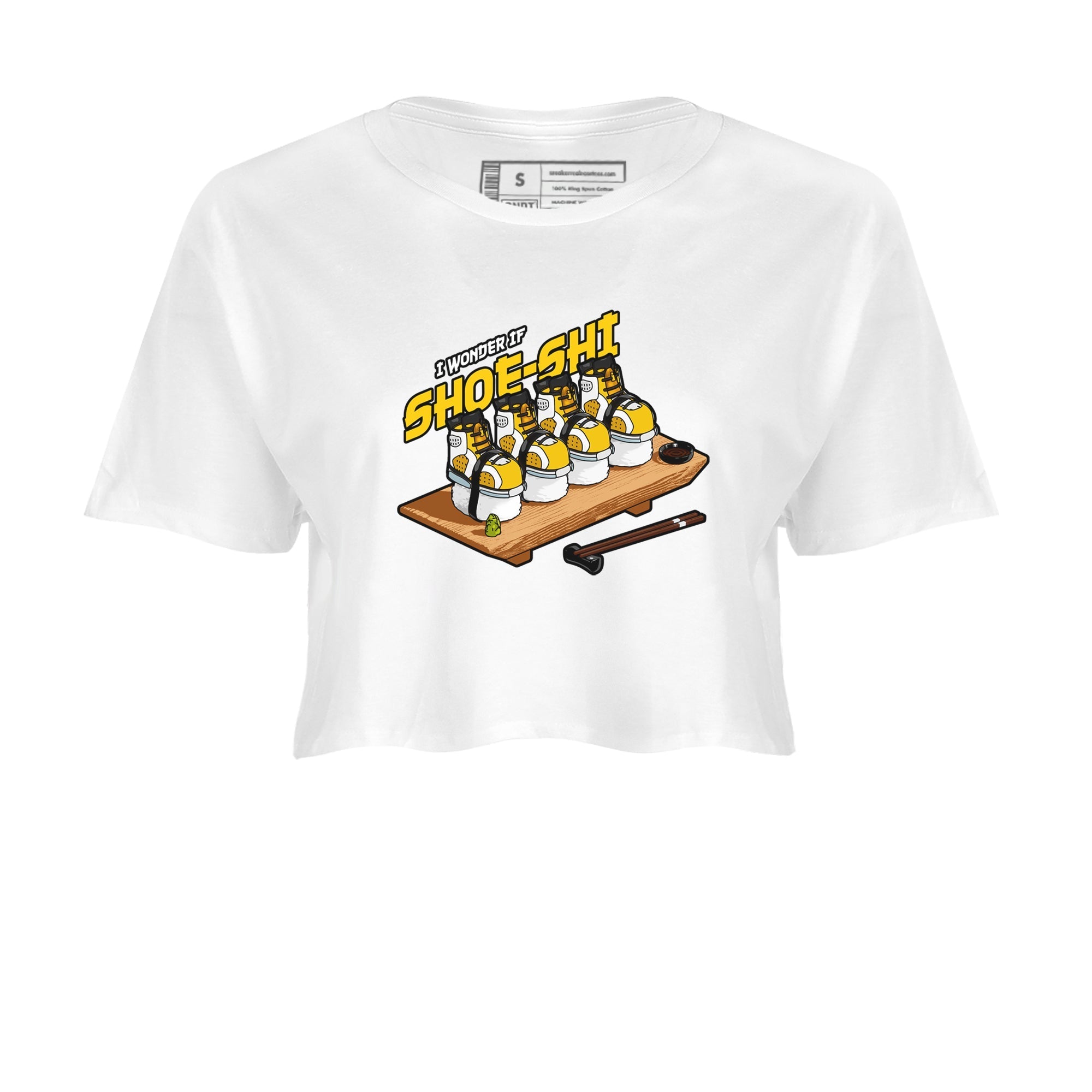 Air Jordan 6 Yellow Ochre shirt to match jordans Shoe-Shi sneaker tees streetwear brand AJ6 Yellow Ochre Drip Gear Zone Brand White 2 Crop T-Shirt