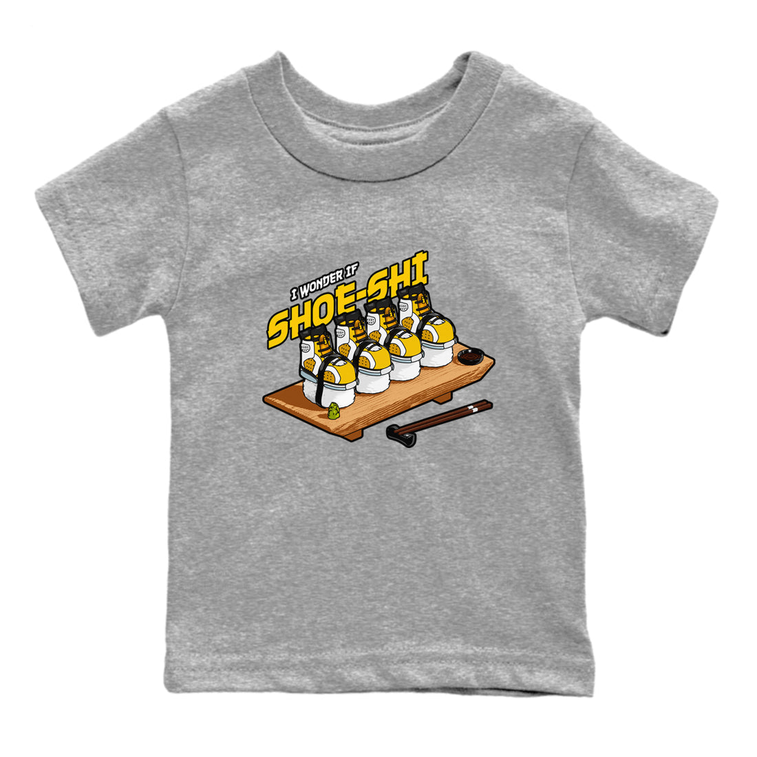 Air Jordan 6 Yellow Ochre shirt to match jordans Shoe-Shi sneaker tees streetwear brand AJ6 Yellow Ochre Drip Gear Zone Brand Baby Toddler Heather Grey 2 T-Shirt