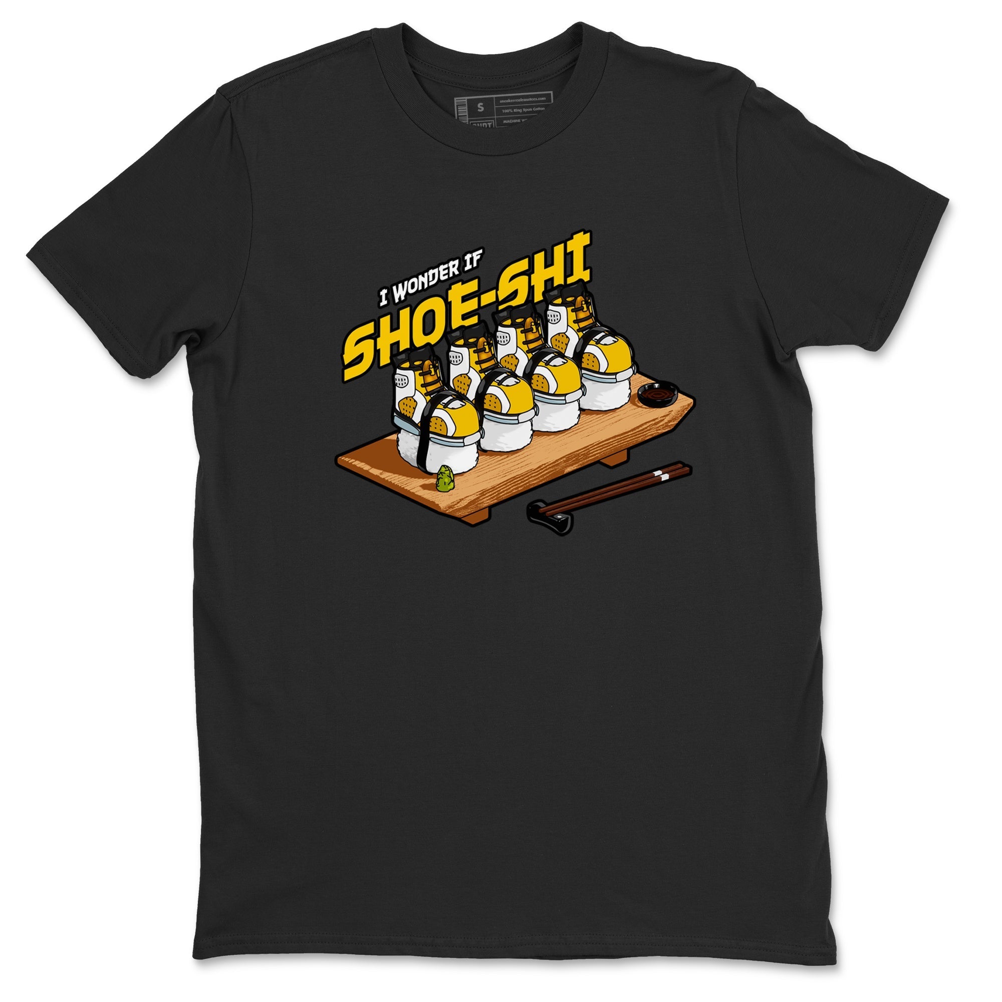 Air Jordan 6 Yellow Ochre shirt to match jordans Shoe-Shi sneaker tees streetwear brand AJ6 Yellow Ochre Drip Gear Zone Brand Unisex Black 2 T-Shirt