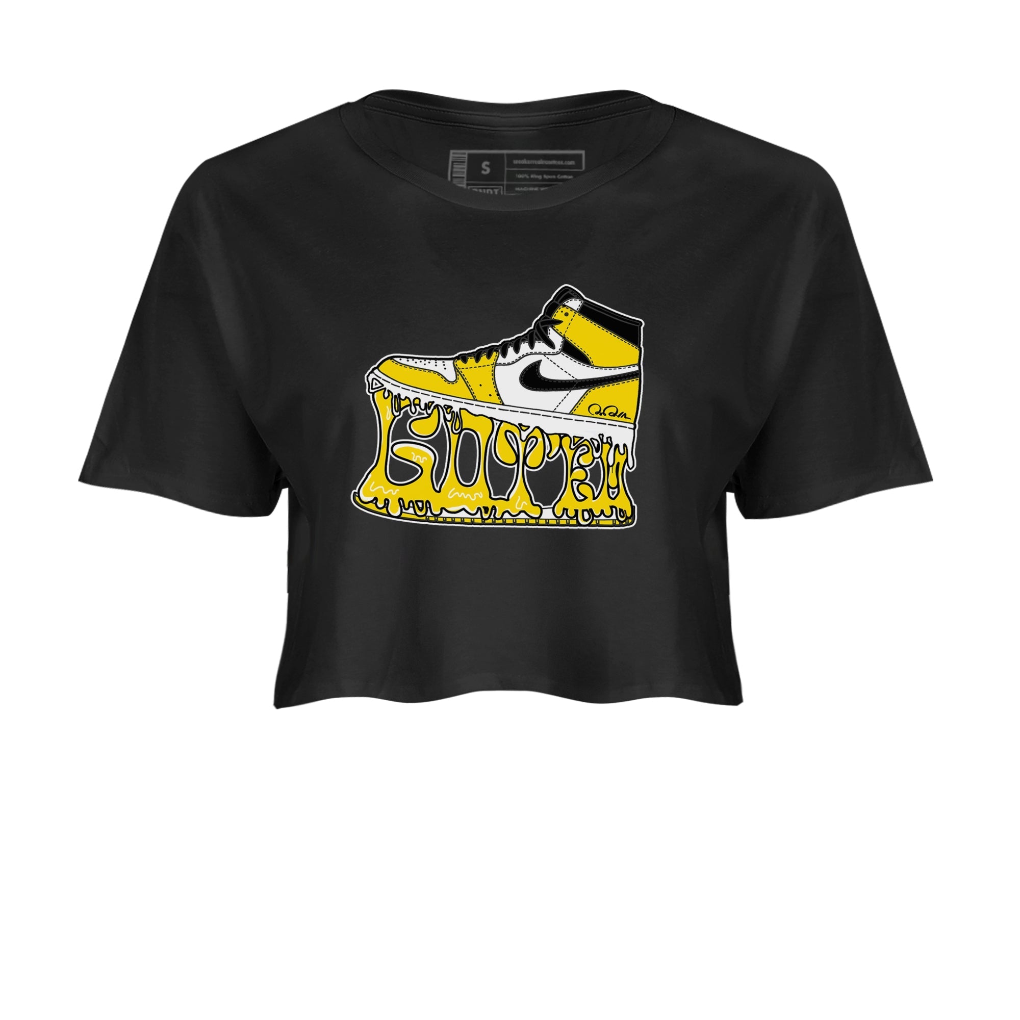 1s Yellow Ochre shirt to match jordans Shoe Stuck sneaker tees streetwear brand Air Jordan 1 Yellow Ochre Drip Gear Zone Brand Black 2 crop length shirt