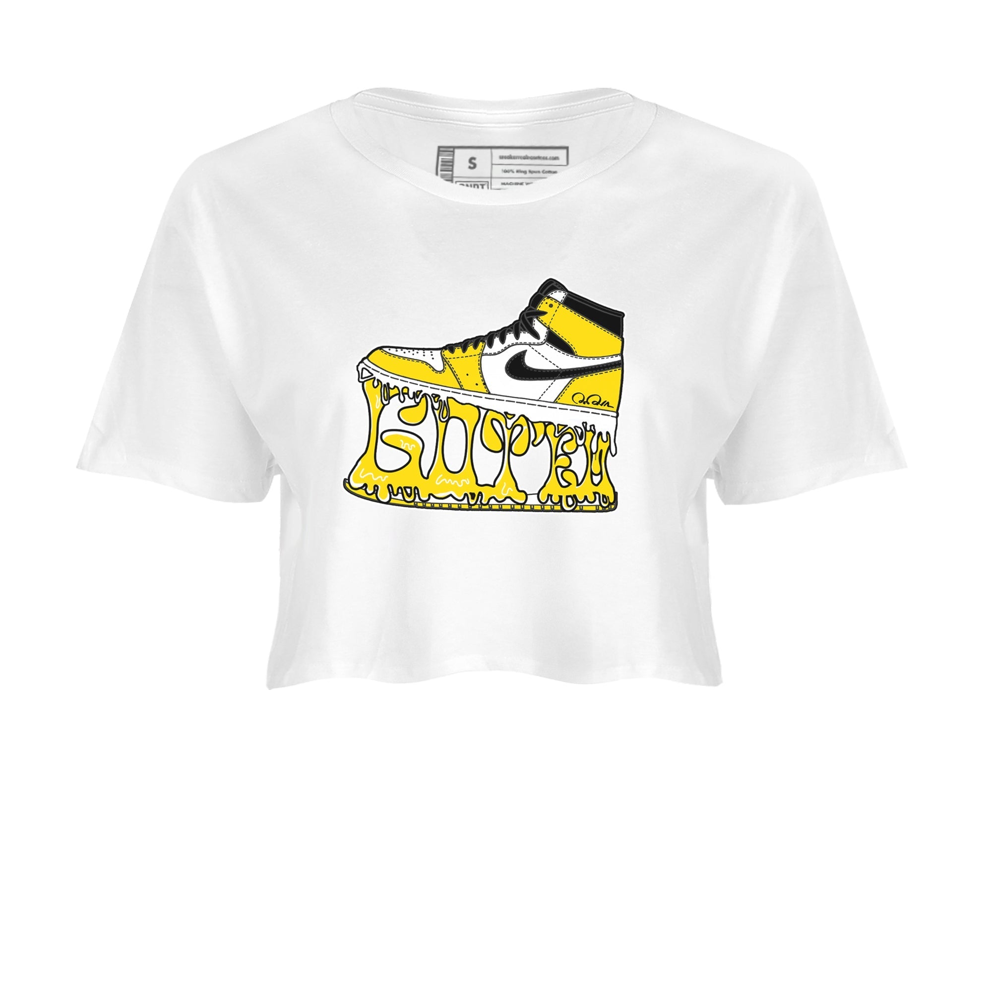 1s Yellow Ochre shirt to match jordans Shoe Stuck sneaker tees streetwear brand Air Jordan 1 Yellow Ochre Drip Gear Zone Brand White 2 crop length shirt