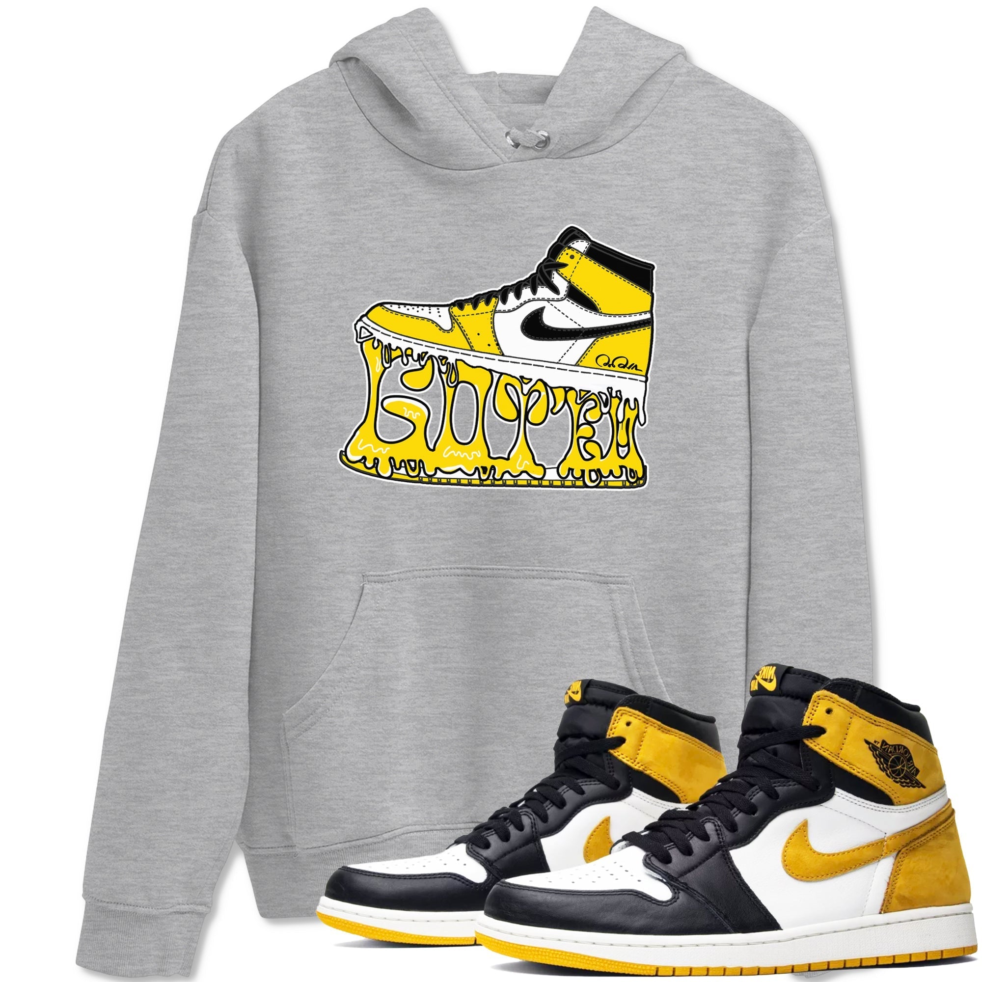 1s Yellow Ochre shirt to match jordans Shoe Stuck sneaker tees streetwear brand Air Jordan 1 Yellow Ochre Drip Gear Zone Brand unisex cotton Heather Grey 1 crew neck shirt