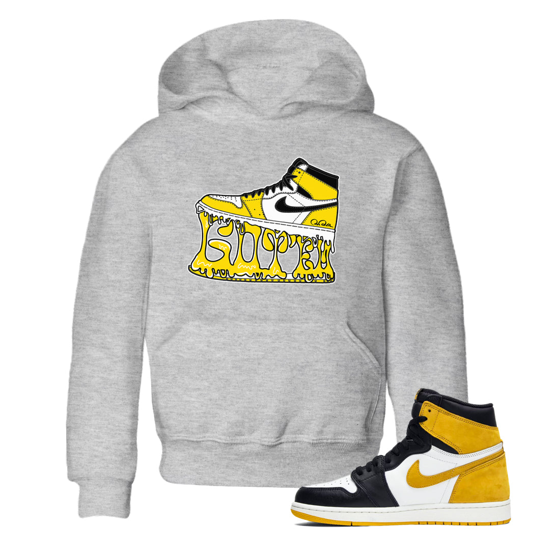1s Yellow Ochre shirt to match jordans Shoe Stuck sneaker tees streetwear brand Air Jordan 1 Yellow Ochre Drip Gear Zone Brand baby toddler Heather Grey 1 cotton Shirt