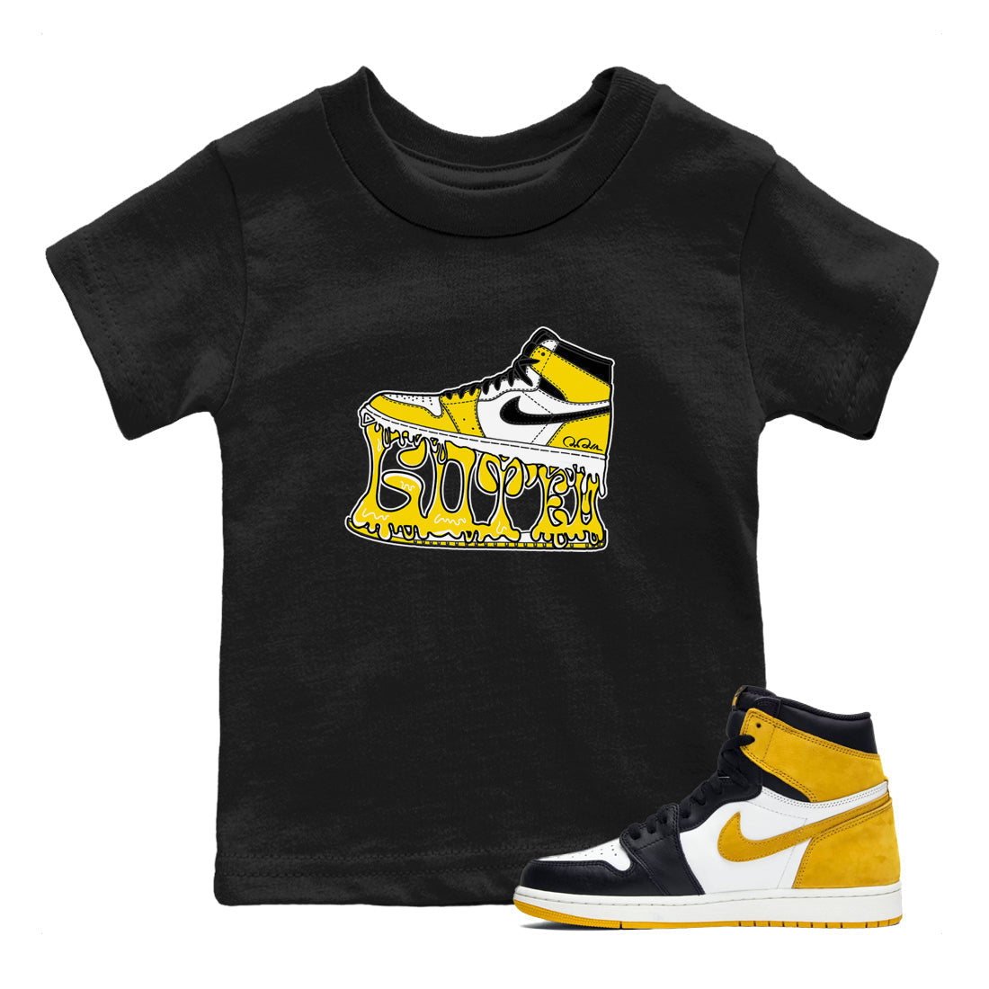 1s Yellow Ochre shirt to match jordans Shoe Stuck sneaker tees streetwear brand Air Jordan 1 Yellow Ochre Drip Gear Zone Brand baby toddler Black 1 cotton Shirt