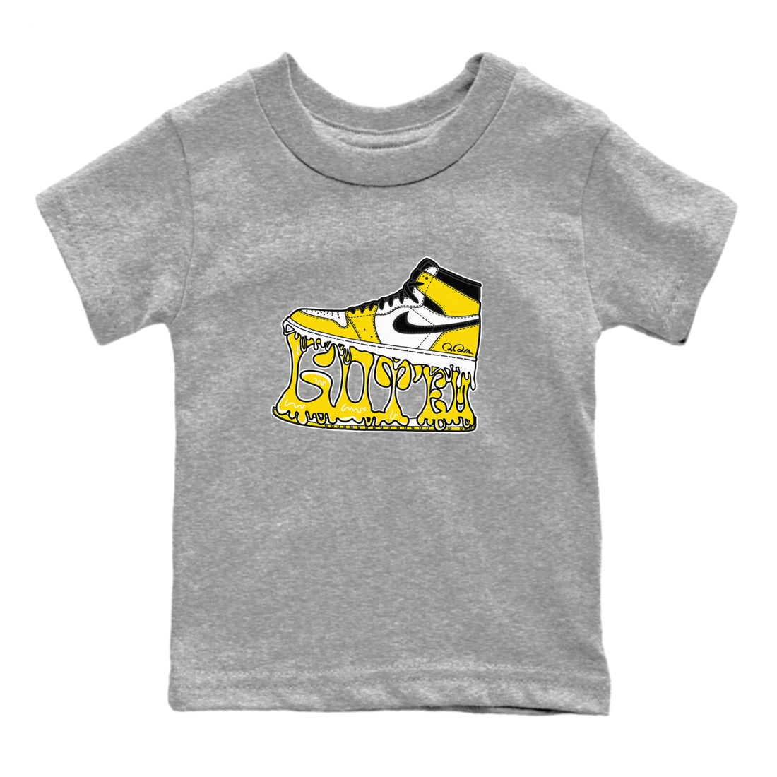 1s Yellow Ochre shirt to match jordans Shoe Stuck sneaker tees streetwear brand Air Jordan 1 Yellow Ochre Drip Gear Zone Brand baby toddler Heather Grey 2 cotton Shirt