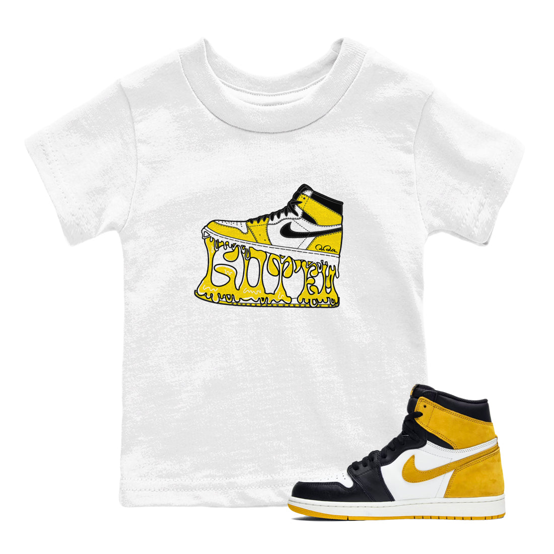 1s Yellow Ochre shirt to match jordans Shoe Stuck sneaker tees streetwear brand Air Jordan 1 Yellow Ochre Drip Gear Zone Brand baby toddler White 1 cotton Shirt