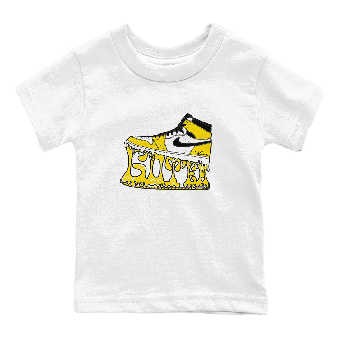 1s Yellow Ochre shirt to match jordans Shoe Stuck sneaker tees streetwear brand Air Jordan 1 Yellow Ochre Drip Gear Zone Brand baby toddler White 2 cotton Shirt
