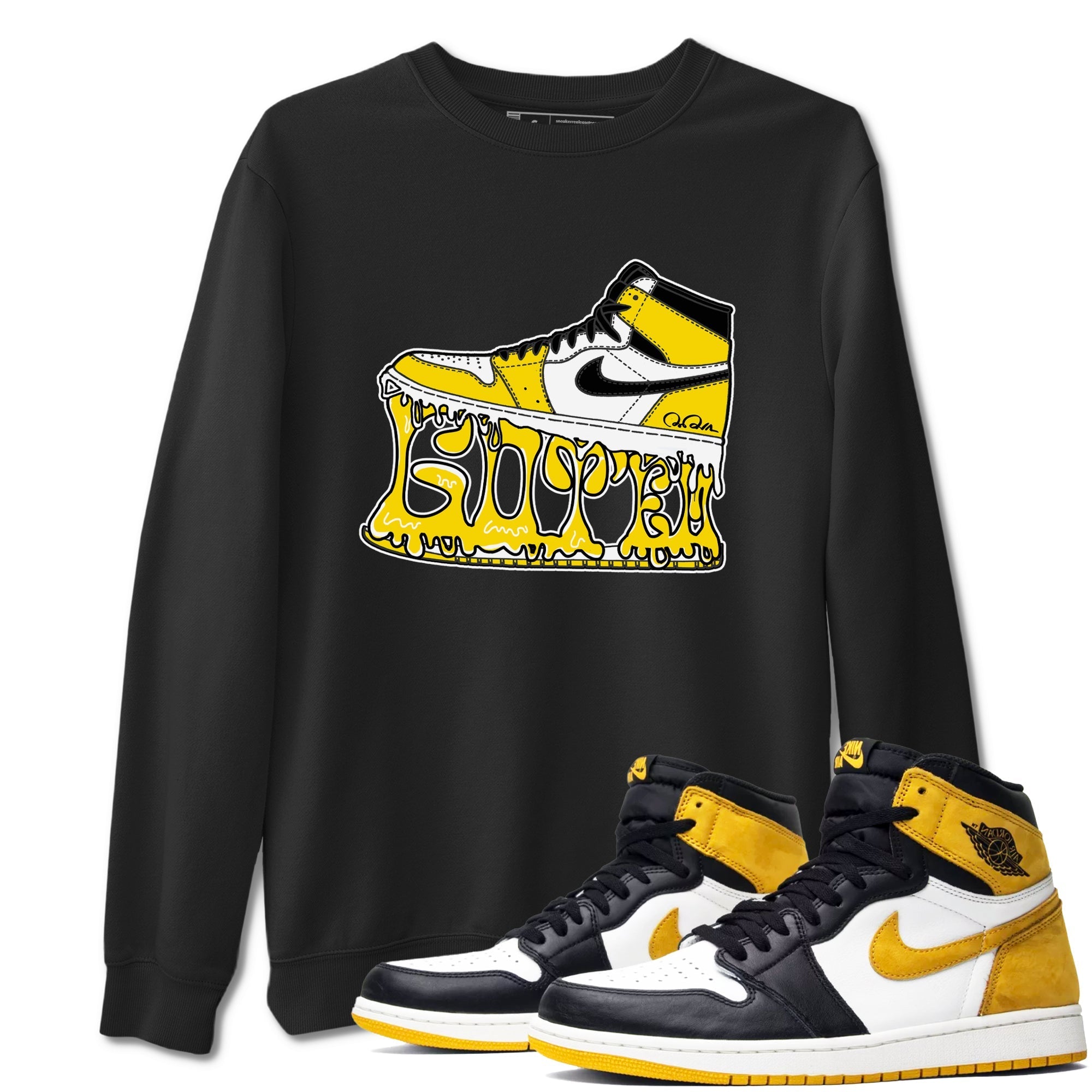 1s Yellow Ochre shirt to match jordans Shoe Stuck sneaker tees streetwear brand Air Jordan 1 Yellow Ochre Drip Gear Zone Brand unisex cotton Black 1 crew neck shirt