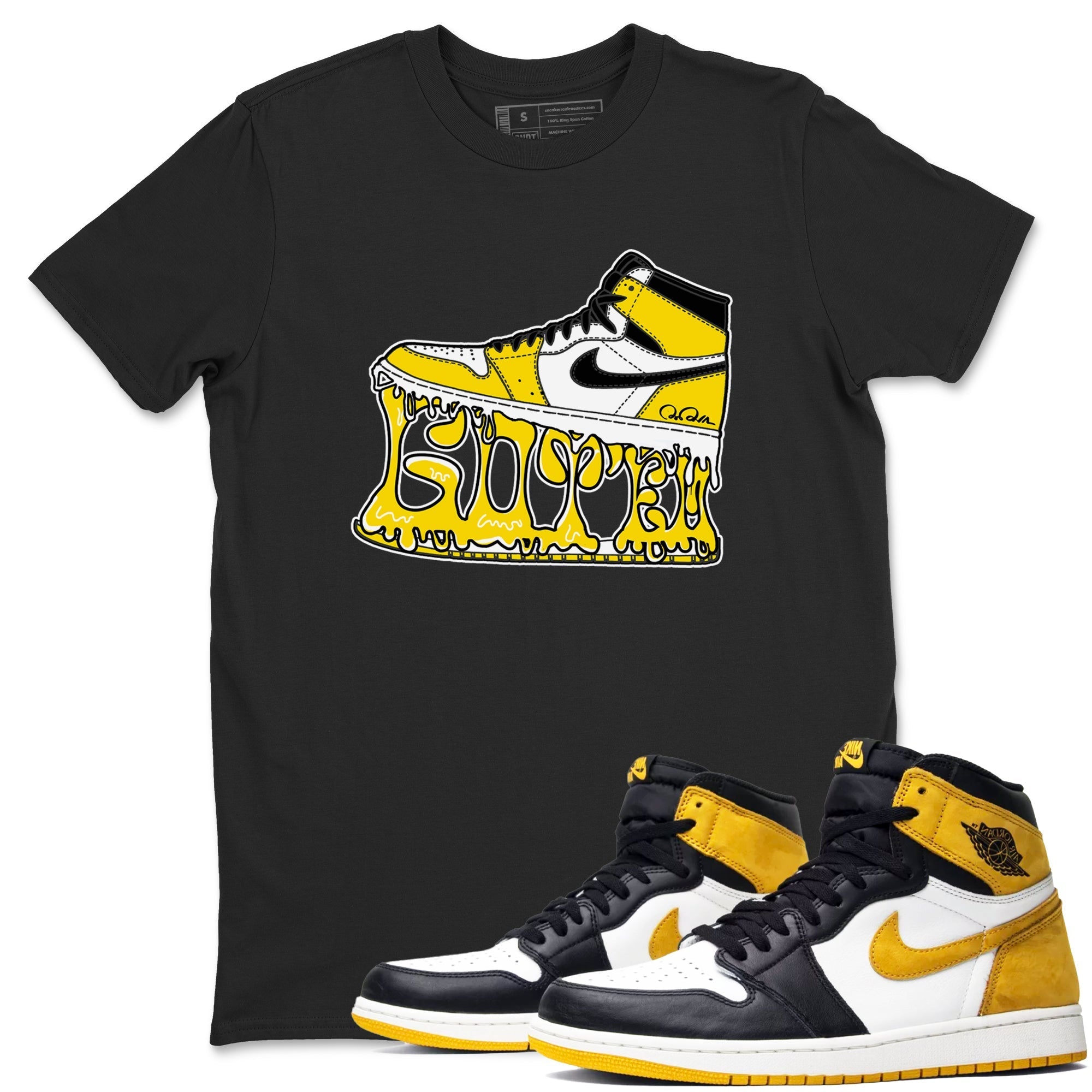 1s Yellow Ochre shirt to match jordans Shoe Stuck sneaker tees streetwear brand Air Jordan 1 Yellow Ochre Drip Gear Zone Brand unisex cotton Black 1 crew neck shirt