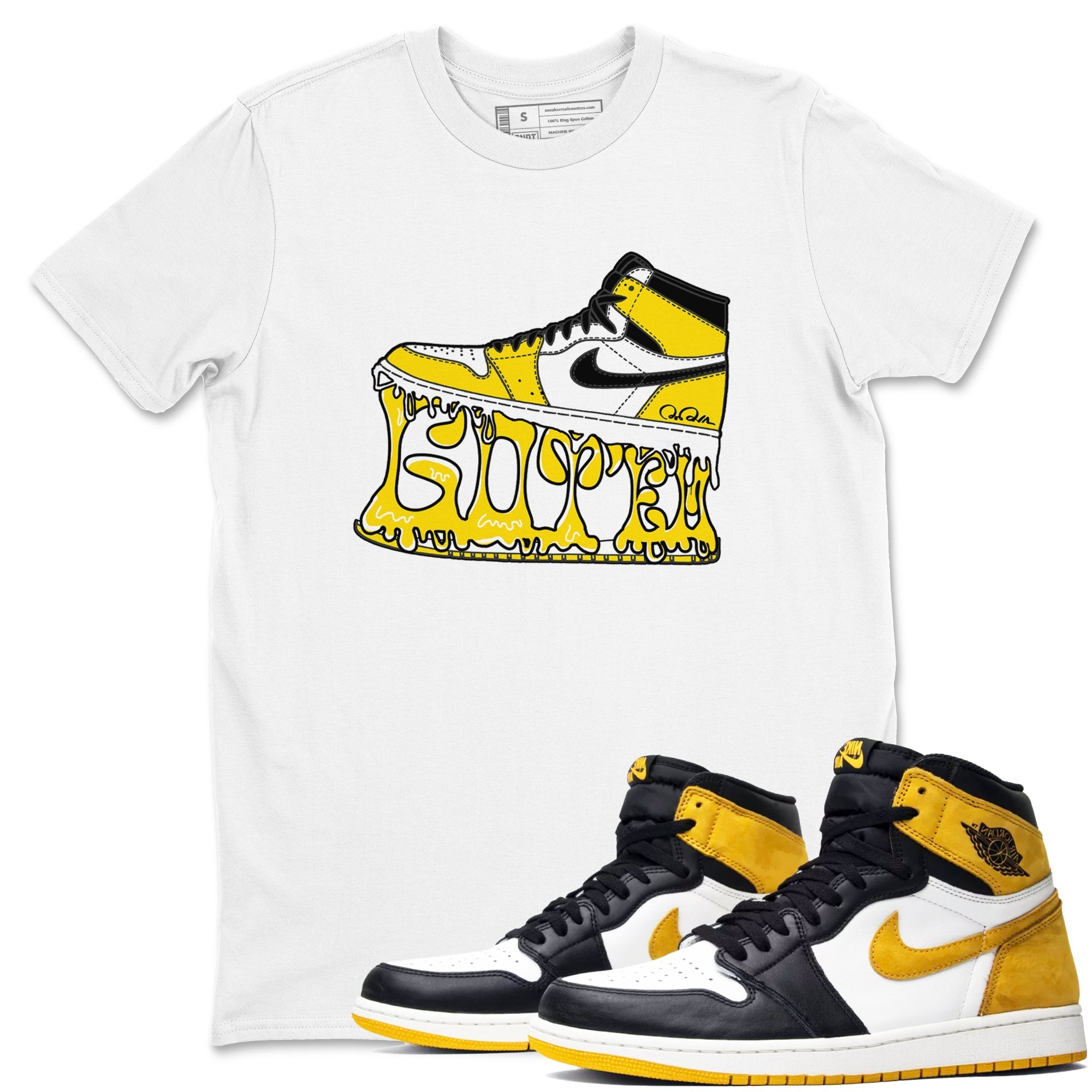 1s Yellow Ochre shirt to match jordans Shoe Stuck sneaker tees streetwear brand Air Jordan 1 Yellow Ochre Drip Gear Zone Brand unisex cotton White 1 crew neck shirt