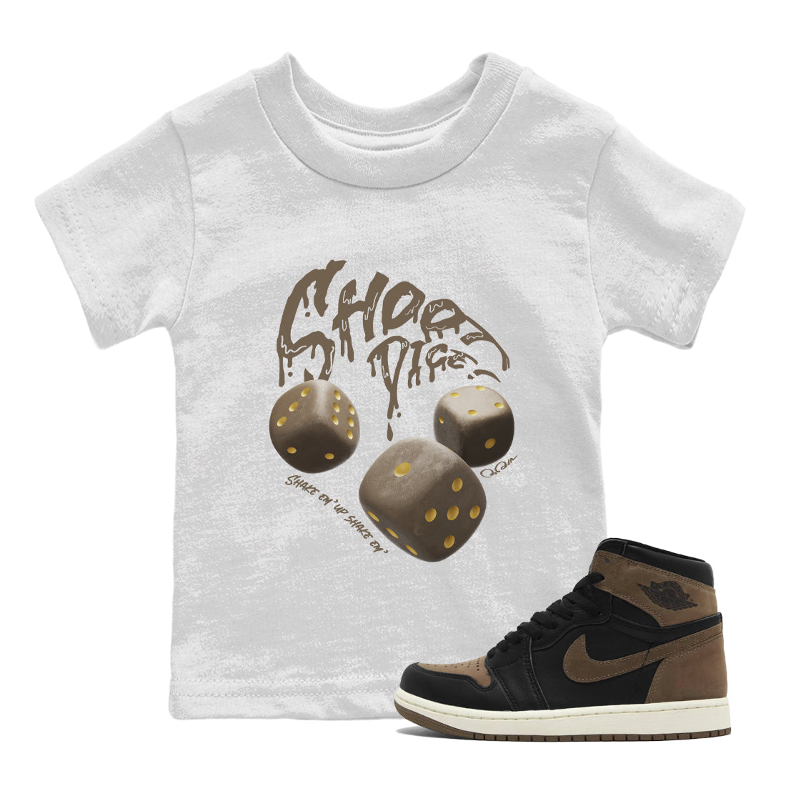 Air Jordan 1 Palomino shirt to match jordans Shoot Dice Streetwear Sneaker Shirt AJ1 High Palomino Drip Gear Zone Sneaker Matching Clothing Baby Toddler White 1 T-Shirt