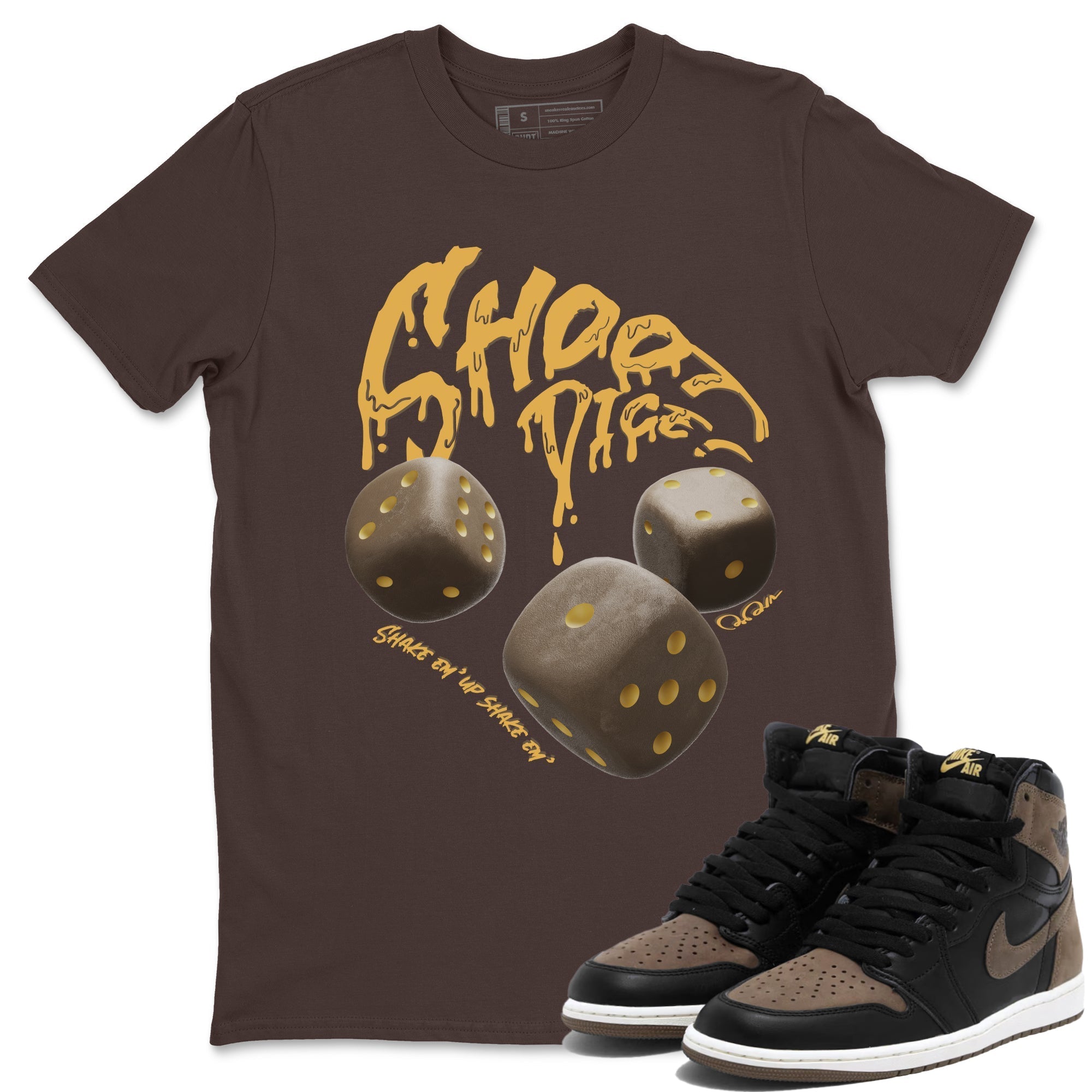 Air Jordan 1 Palomino shirt to match jordans Shoot Dice Streetwear Sneaker Shirt AJ1 High Palomino Drip Gear Zone Sneaker Matching Clothing Unisex Dark Chocolate 1 T-Shirt