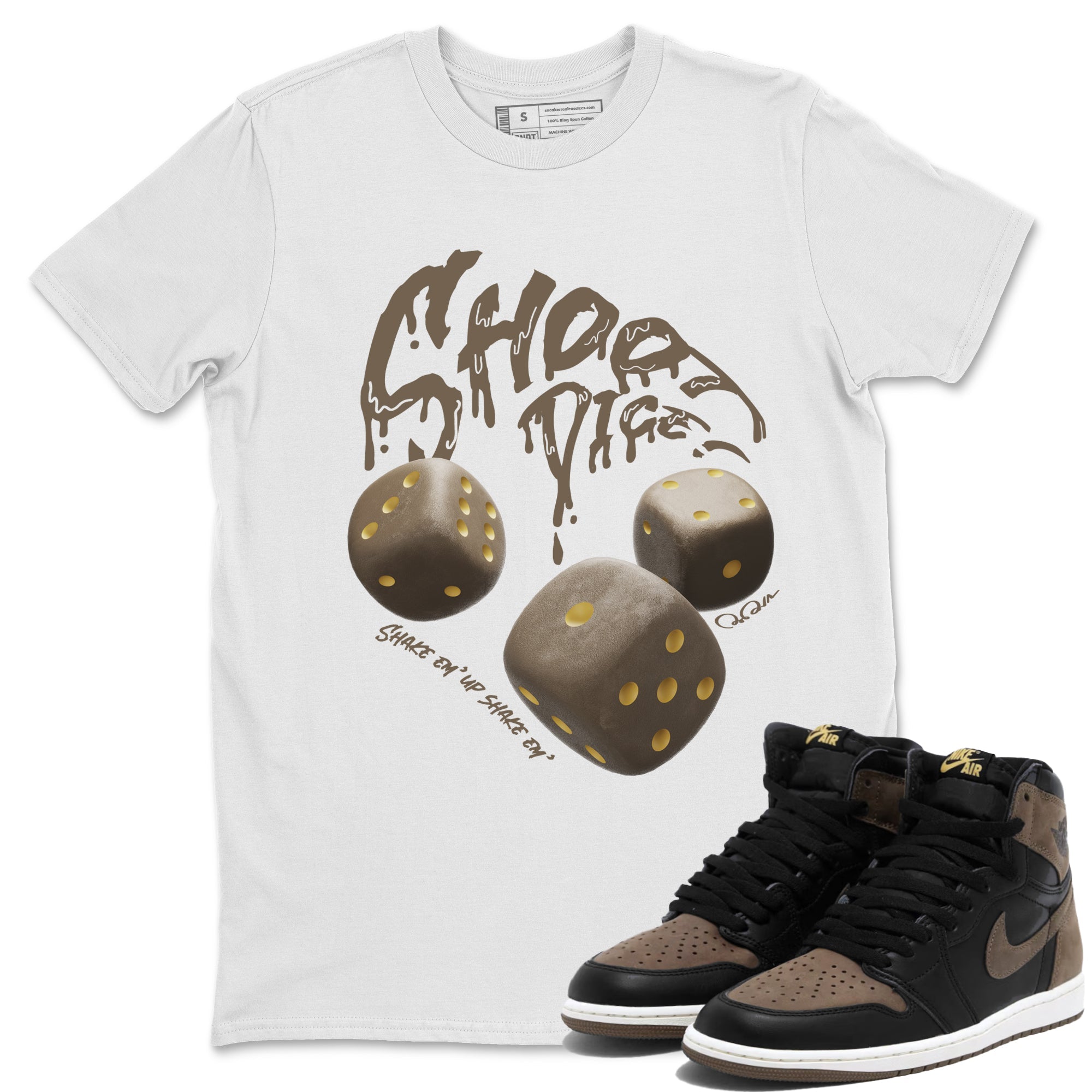 Air Jordan 1 Palomino shirt to match jordans Shoot Dice Streetwear Sneaker Shirt AJ1 High Palomino Drip Gear Zone Sneaker Matching Clothing Unisex White 1 T-Shirt