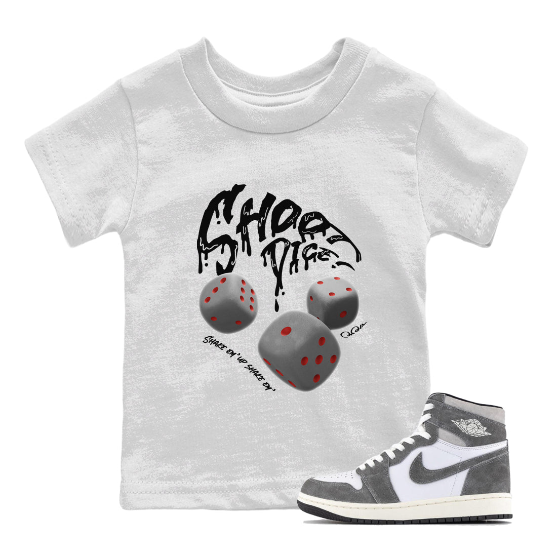 Air Jordan 1 Washed Heritage Sneaker Match Tees Shoot Dice Streetwear Sneaker Shirt AJ1 OG High Washed Heritage Sneaker Release Tees Kids Shirts White 1